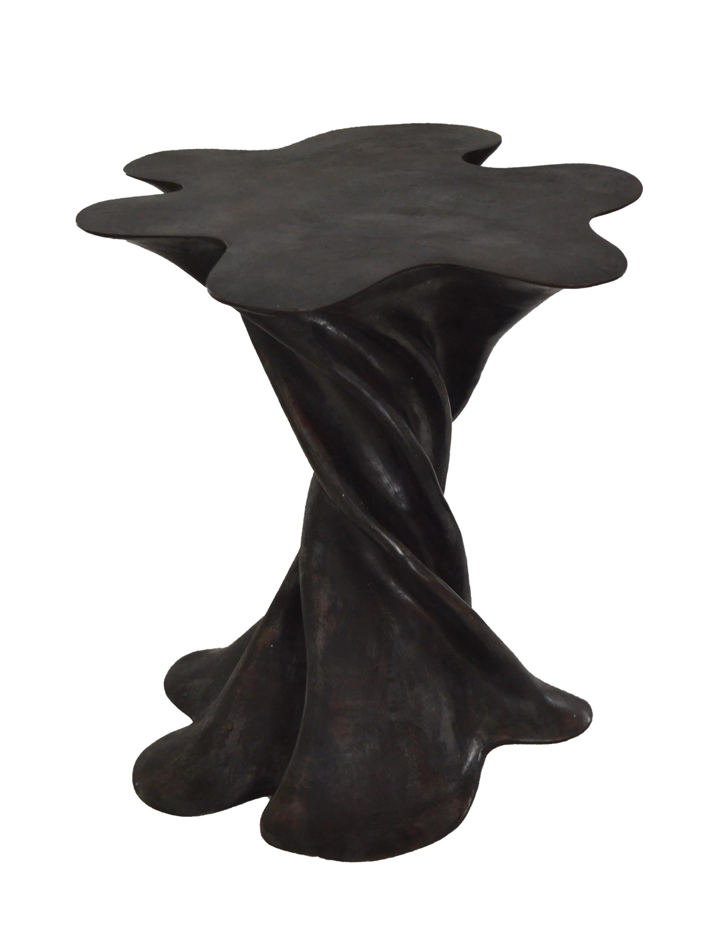 Hand-Carved Waltz Table in Dark Patina Handcrafted in India by Stephanie Odegard For Sale