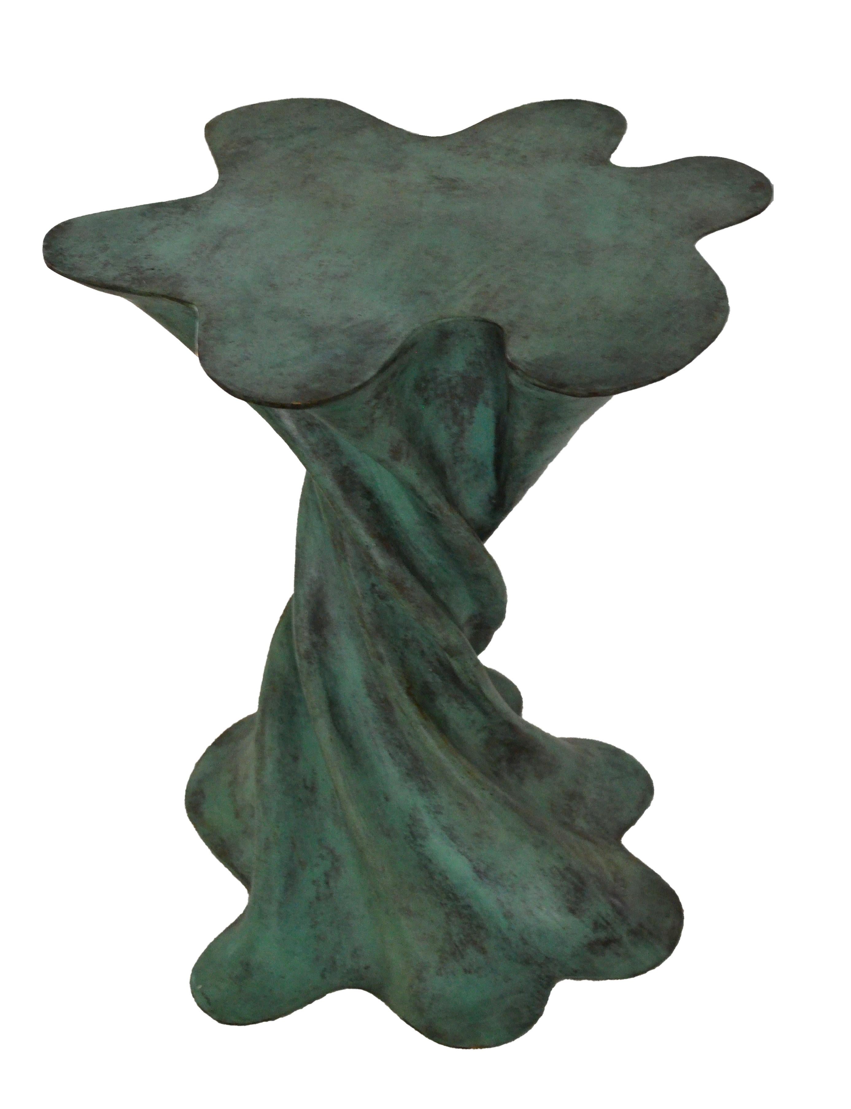 Hand-Carved Waltz Table in Green Patina Handcrafted in India by Stephanie Odegard For Sale