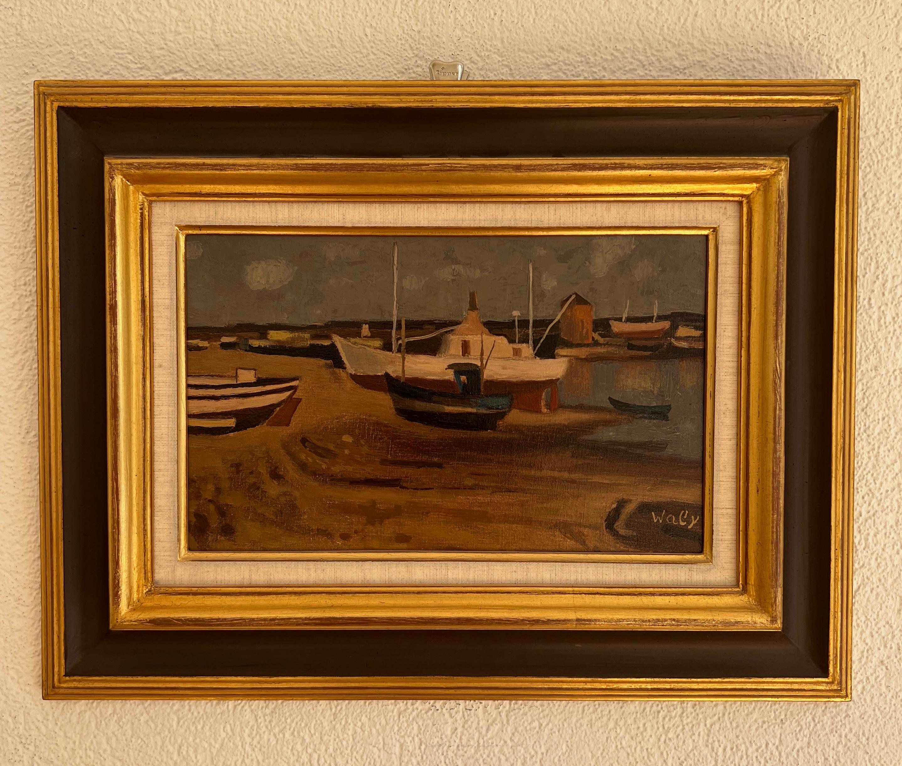Von einem kleinen Hafen aus gesehen – Painting von Waly Wutrich