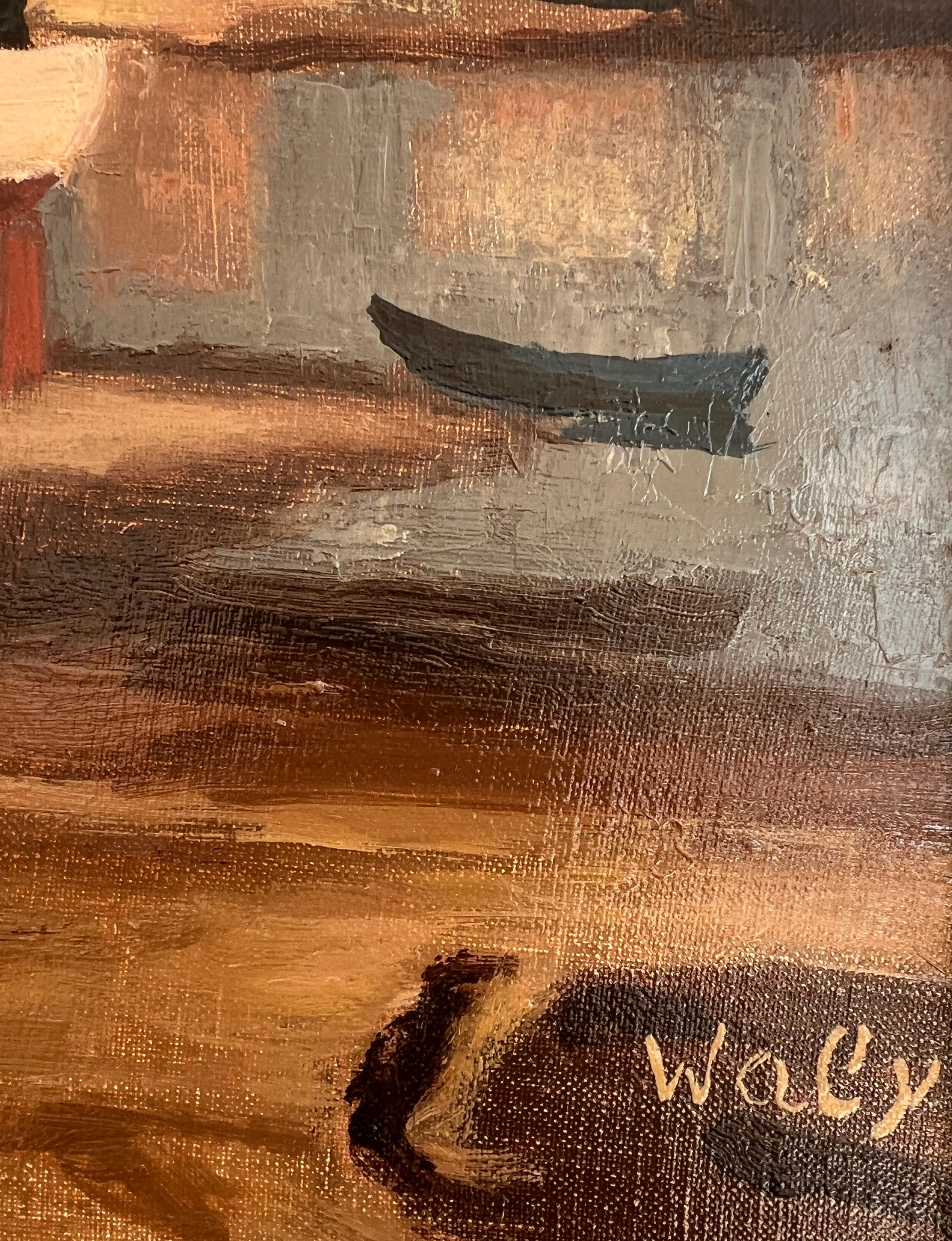 Von einem kleinen Hafen aus gesehen (Braun), Landscape Painting, von Waly Wutrich