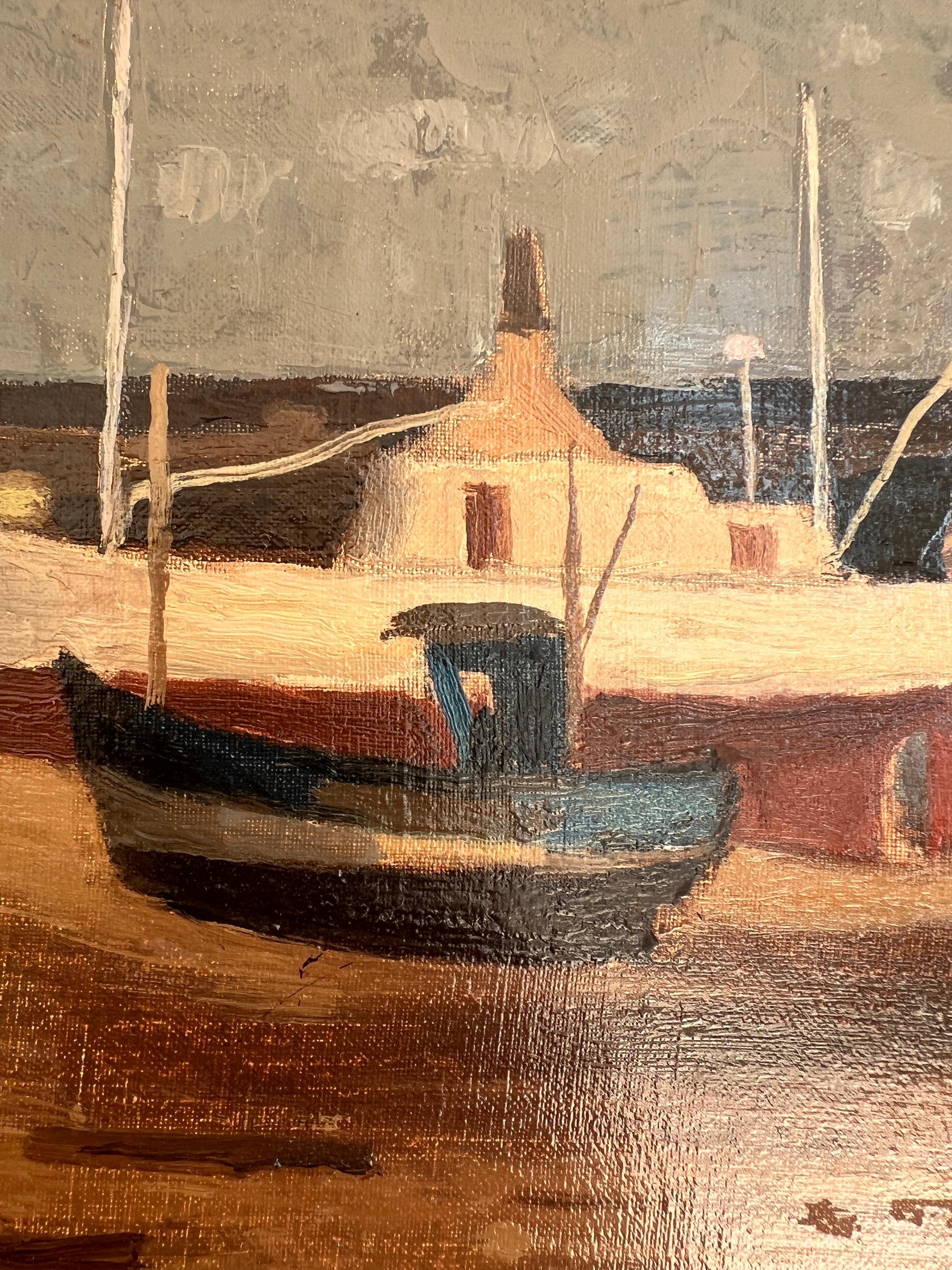 Arbeiten auf Leinwand
Gold und schwarzer Holzrahmen
41 x 54 x 4 cm



Dieses bemerkenswerte Gemälde, ein vom Künstler Waly signiertes Werk, zeigt eine Seeszene mit einem Hauch von friedlicher Melancholie. Das fesselnde und eindrucksvolle Gemälde