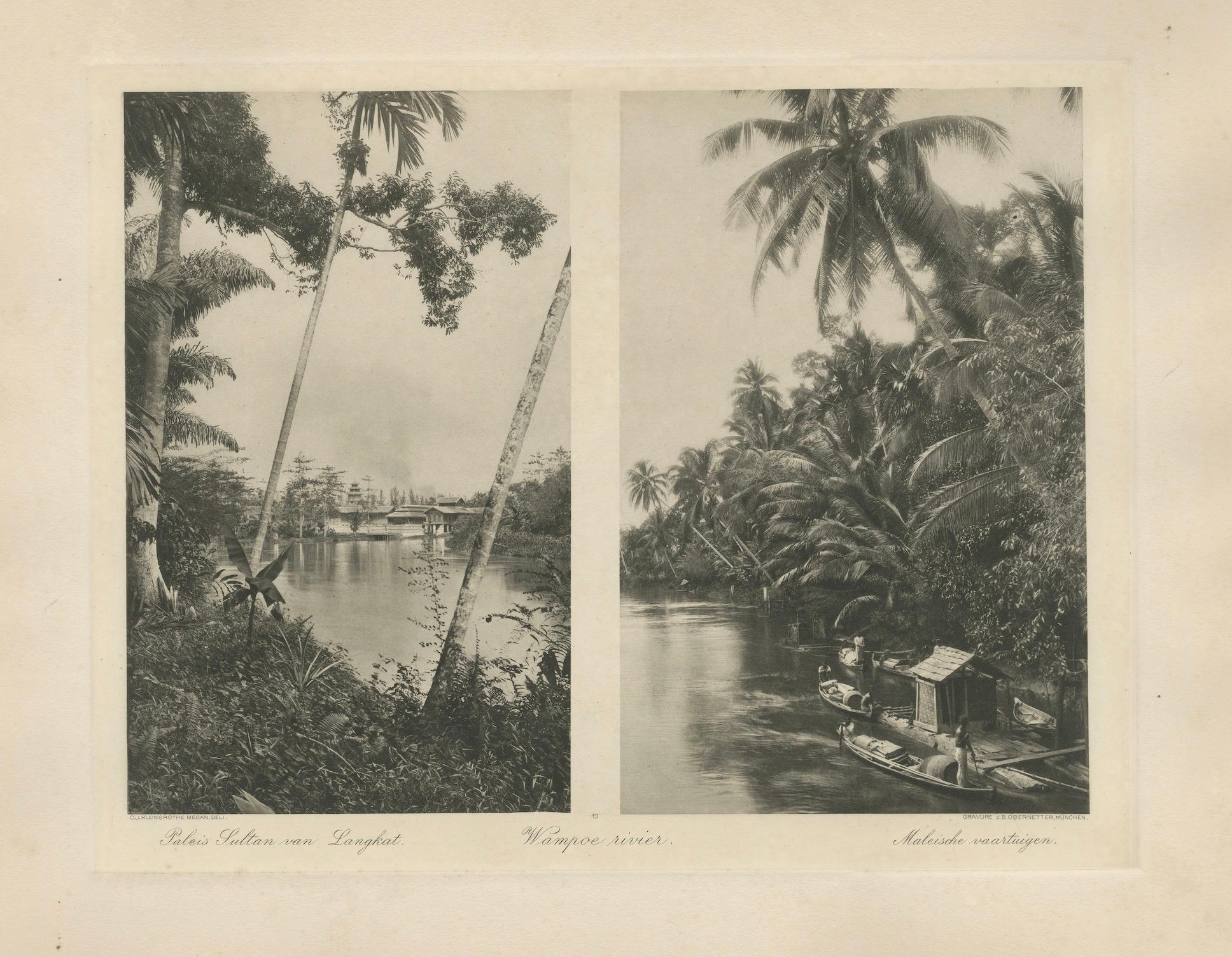 Medan Wampoe River & Sultan of Langkat Palace - Kleingrothe c.1900

Cette photogravure originale historique présente deux vues évocatrices du début du XXe siècle le long de la rivière Wampoe, à Sumatra Est, prises par le photographe renommé C.I.C.