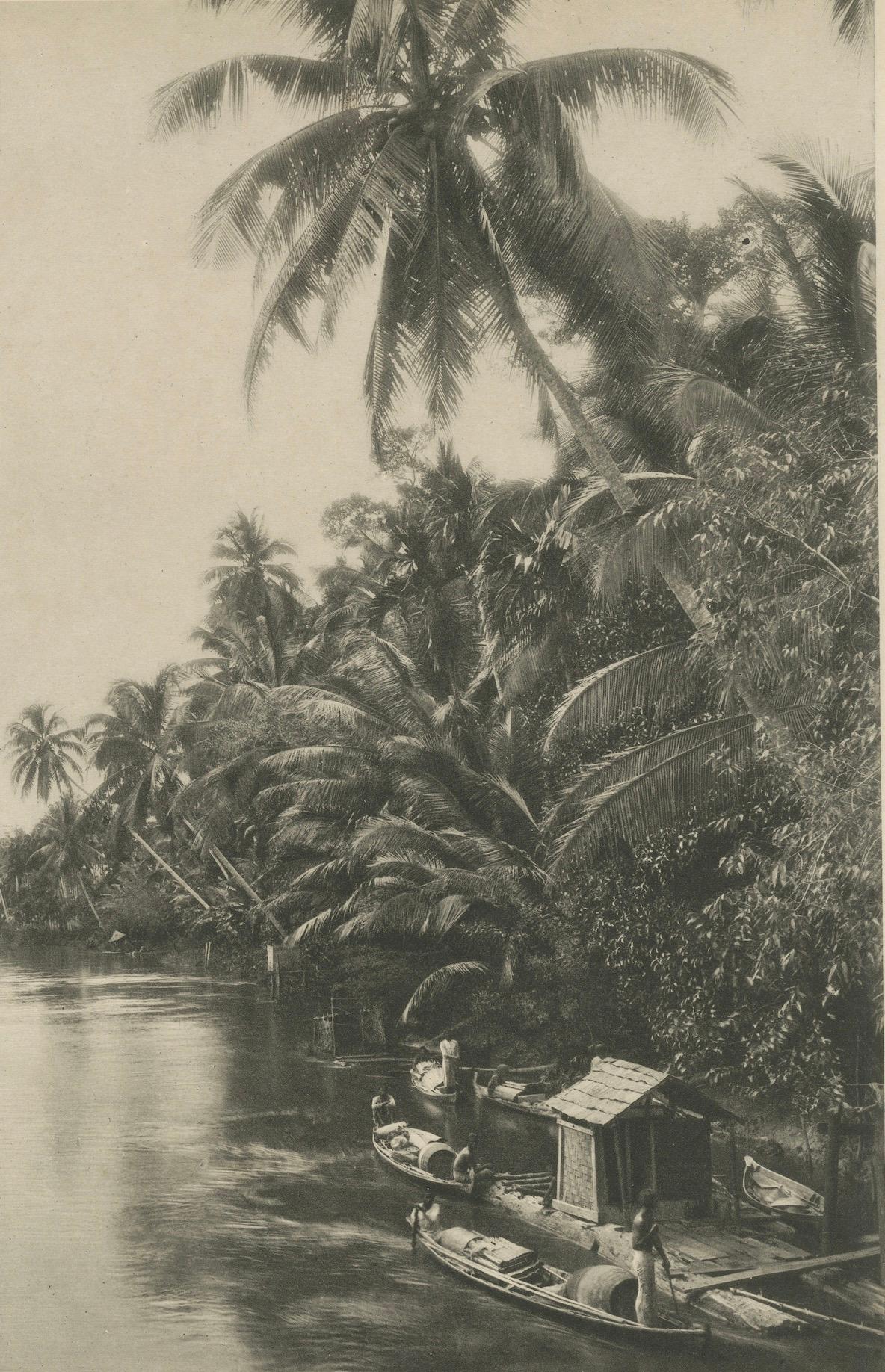 Rivière Wampu et palais du sultan de Langkat près de Medan - Indes orientales néerlandaises c.1910 Bon état - En vente à Langweer, NL
