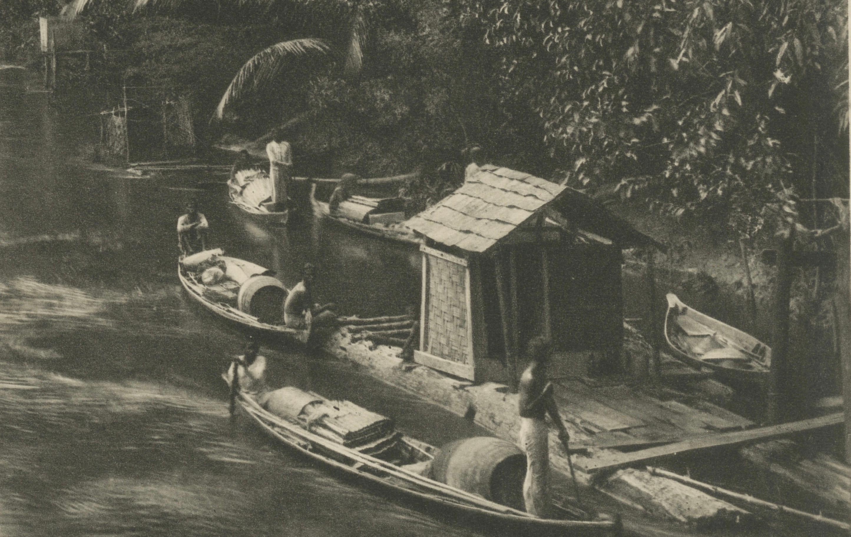 Papier Rivière Wampu et palais du sultan de Langkat près de Medan - Indes orientales néerlandaises c.1910 en vente