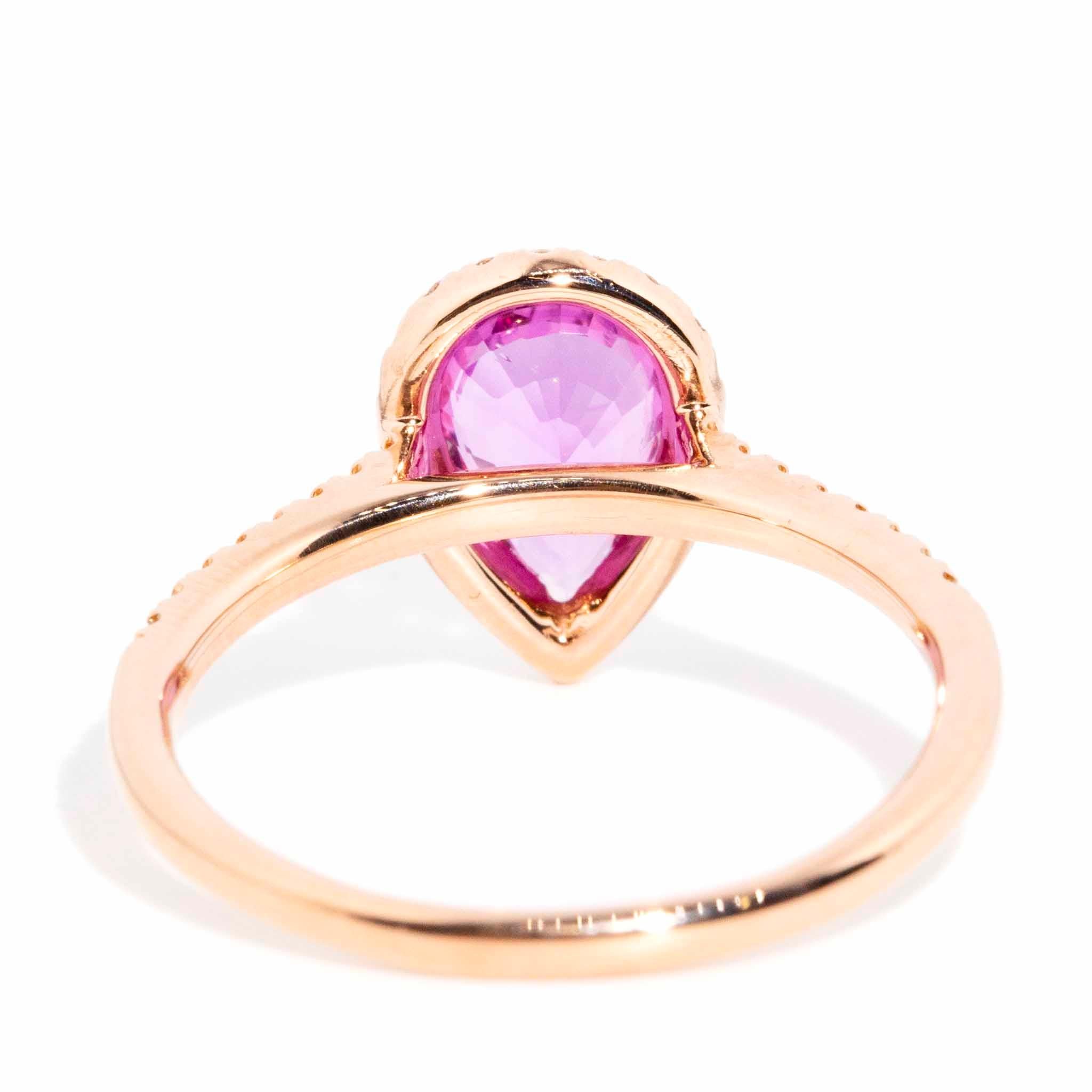 Wanda 1.21 Carat Purple Pink Pear Cut Sapphire & Diamond Ring 14 Carat Rose Gold For Sale 2