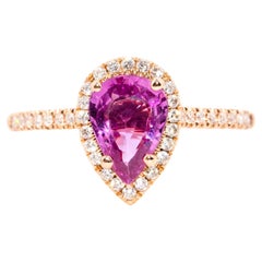 Wanda 1.21 Carat Purple Pink Pear Cut Sapphire & Diamond Ring 14 Carat Rose Gold