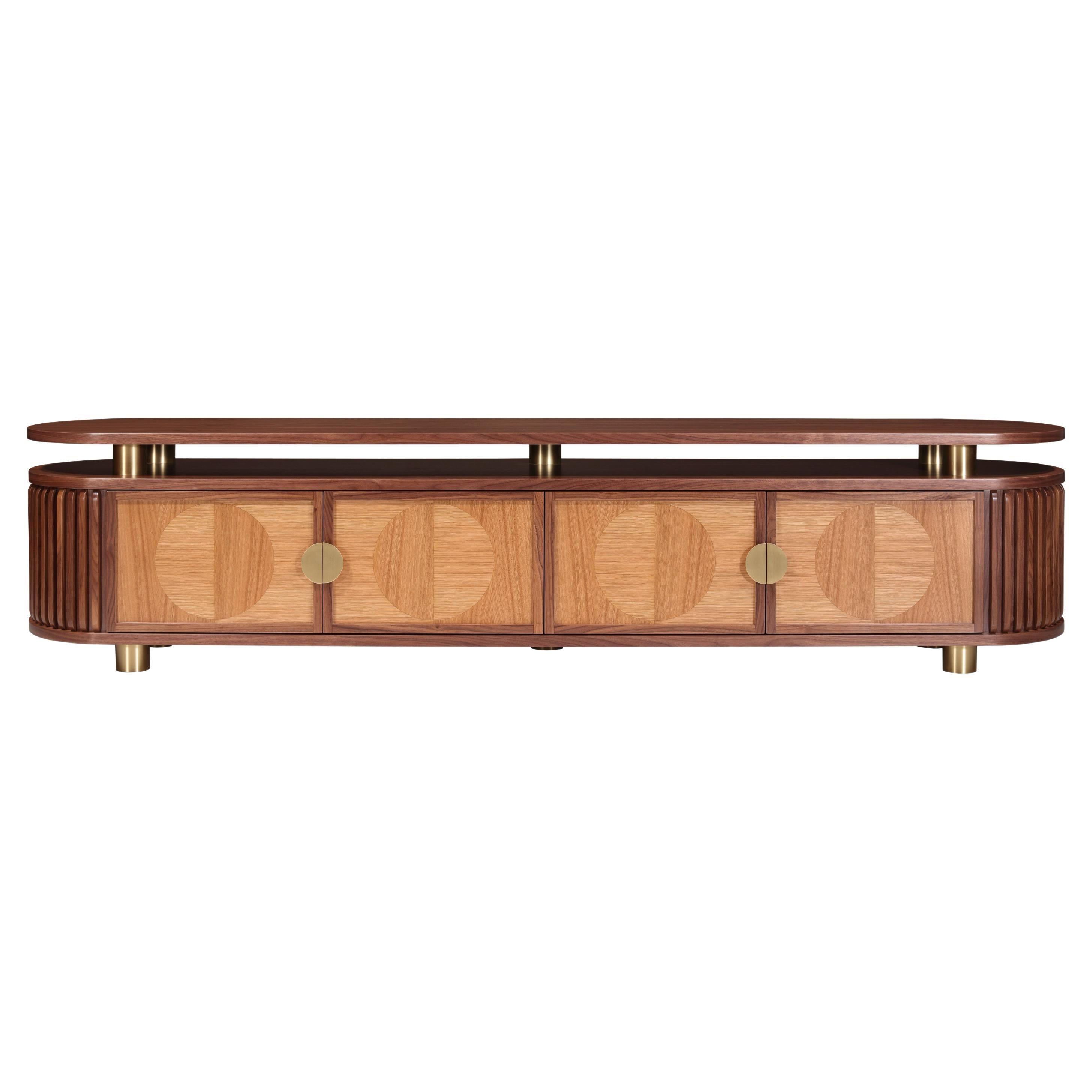 Wanda II - Elegant Walnut Credenza with Brass Details and Marquetry Doors