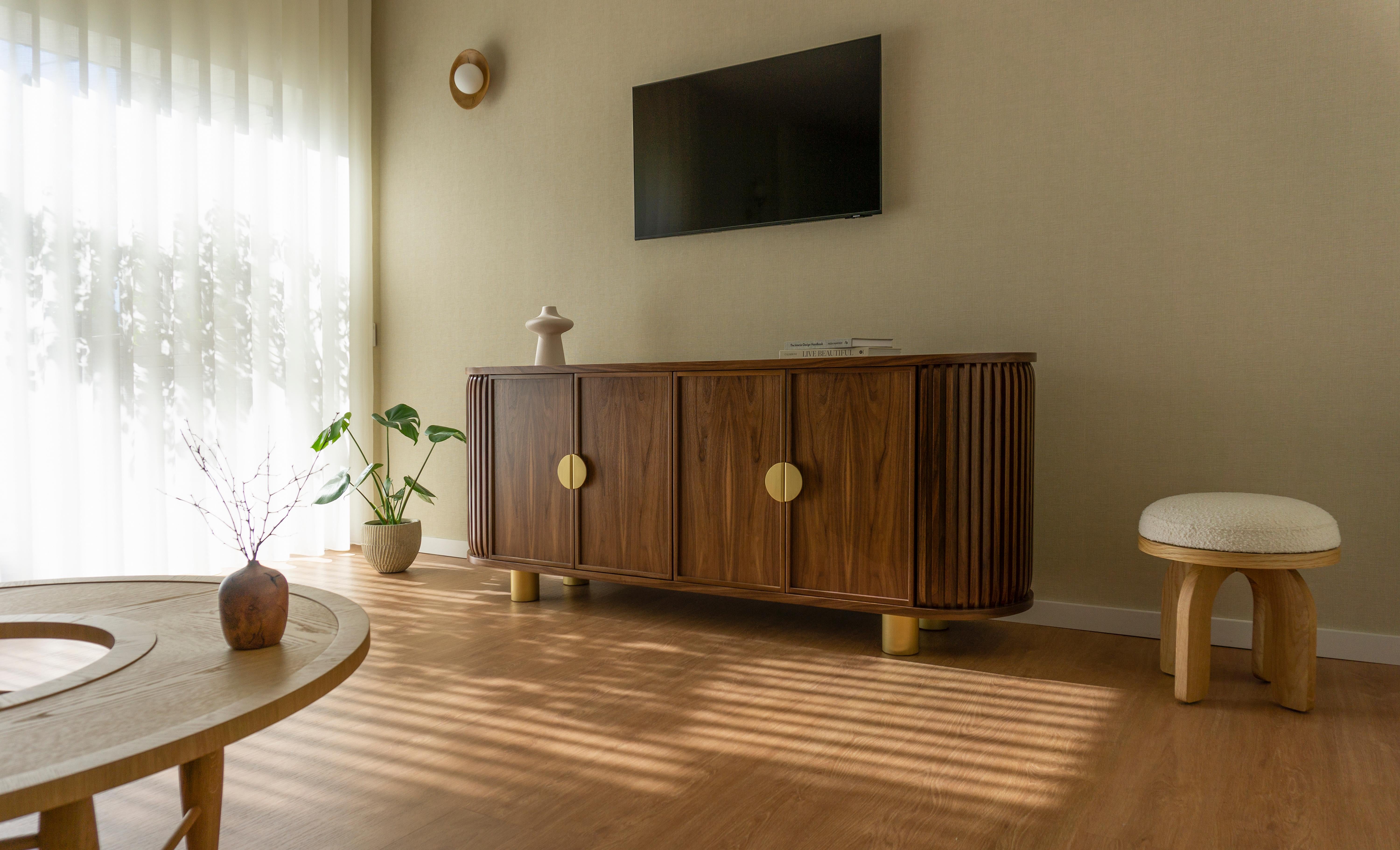 Wanda Sideboard: Elegance in Curved Walnut and Brass Accents For Sale 6