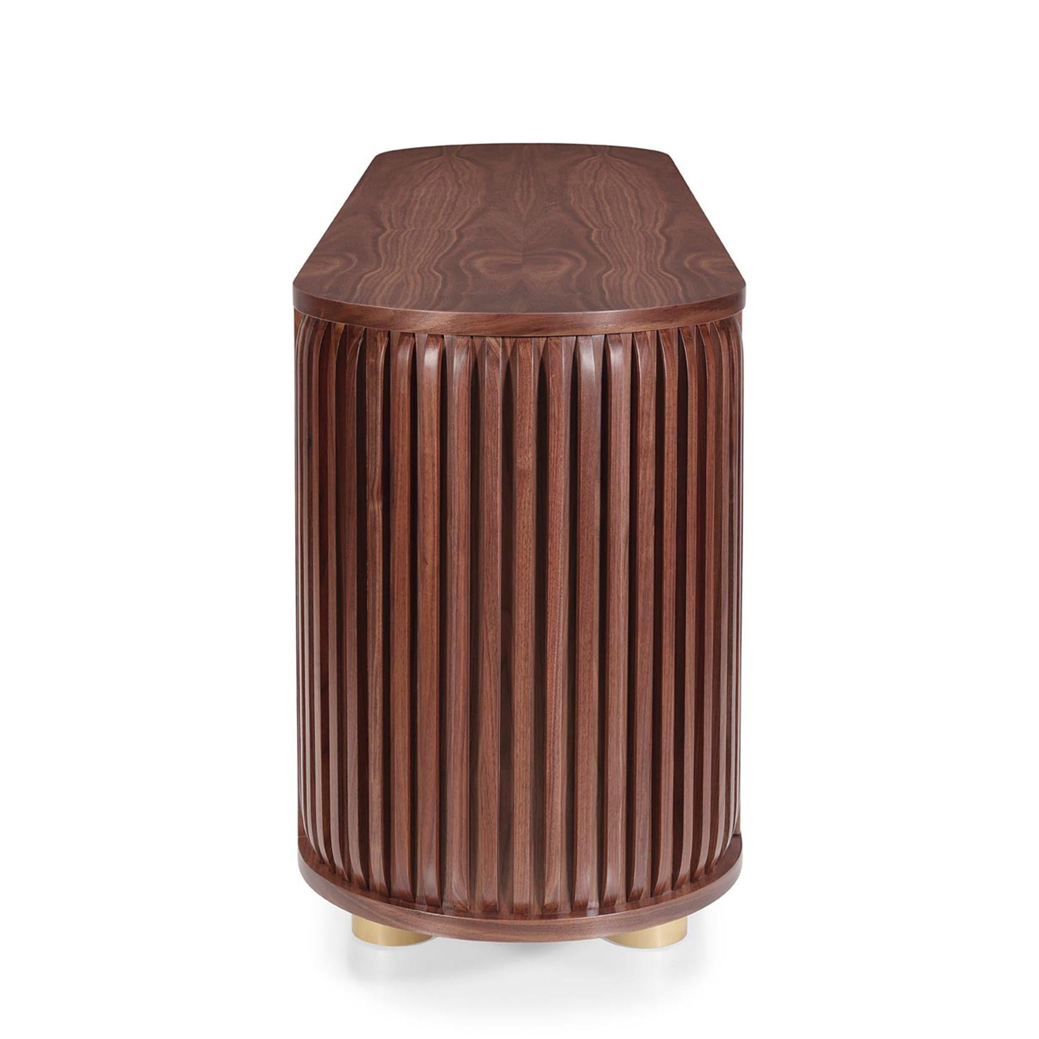 Minimalist Wanda Sideboard: Elegance in Curved Walnut and Brass Accents For Sale