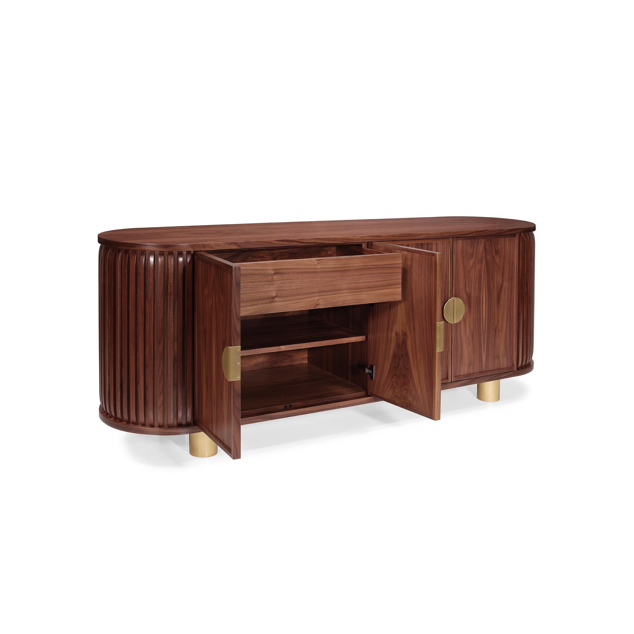 Wanda Sideboard: Elegance in Curved Walnut and Brass Accents For Sale 2