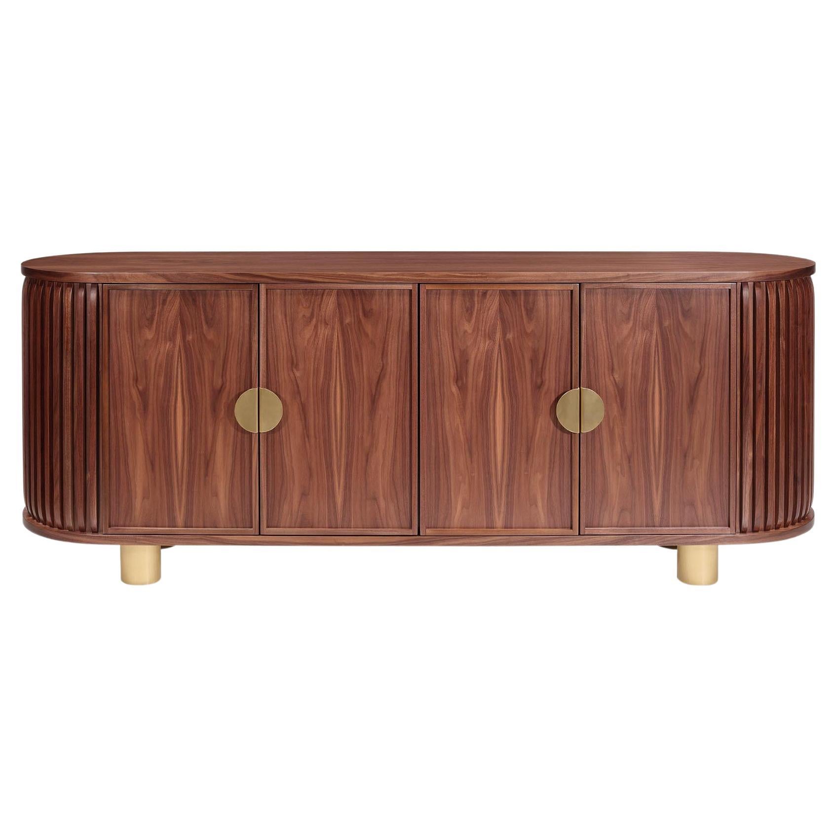 Wanda Sideboard: Elegance in Curved Walnut and Brass Accents For Sale