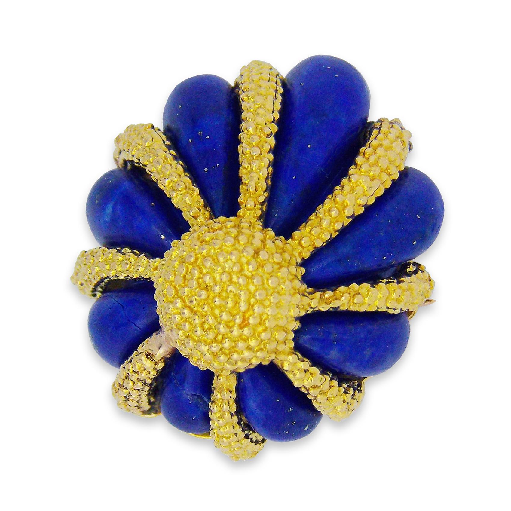 WANDER 18K 750 Yellow Gold Lapis Lazuli Brooch Clip For Sale