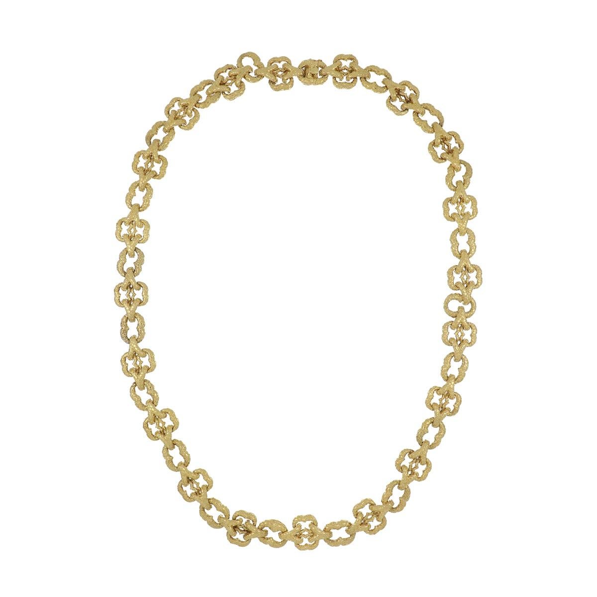 Wander heavy link necklace in 18K textured yellow gold that measures 29 inches in length.