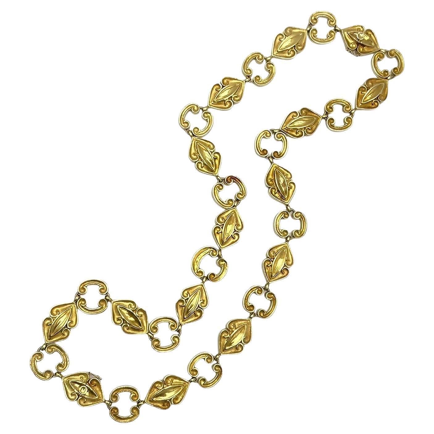 WANDER 1960s Long Gold Navette Shaped Link Necklace For Sale