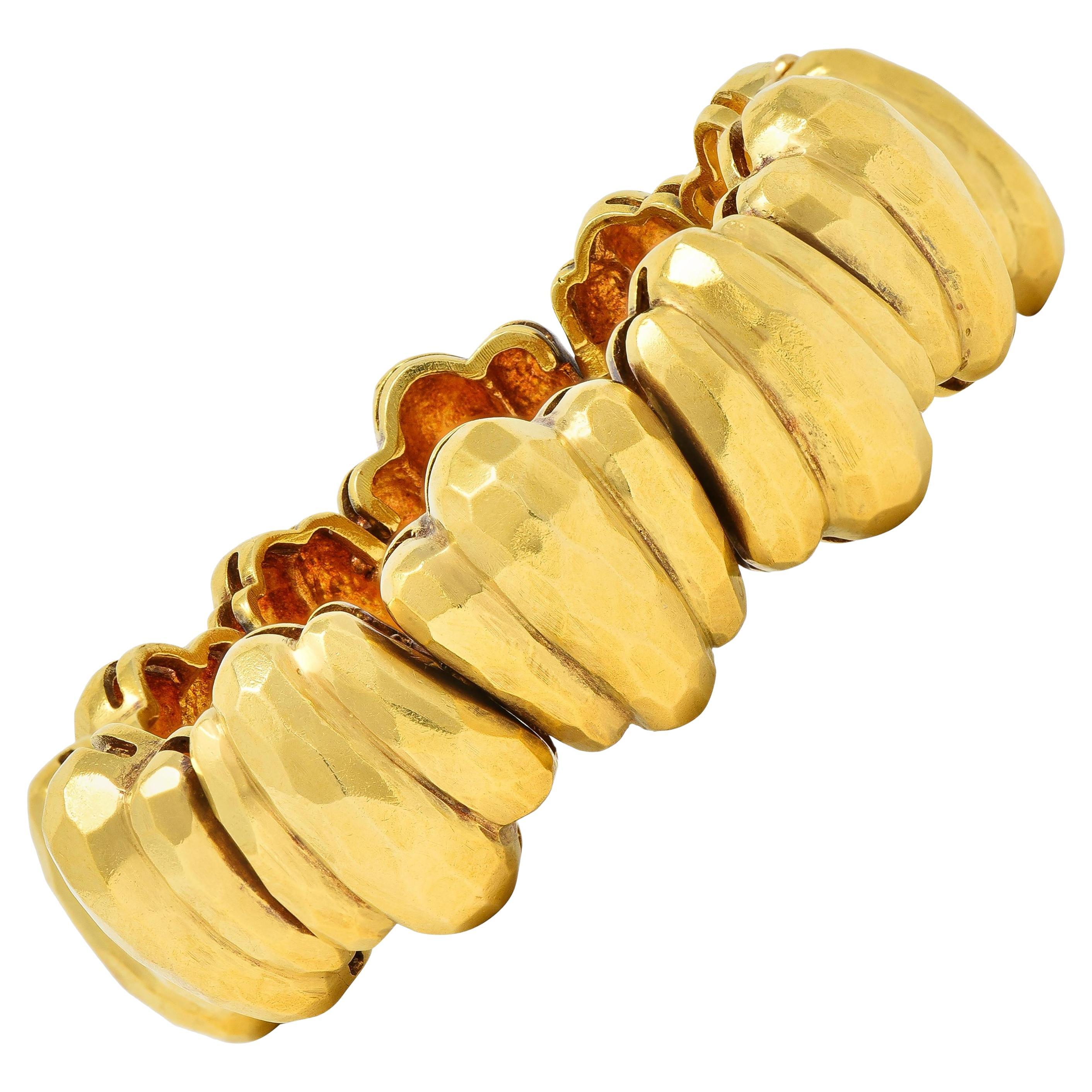 Wander 1970s 18 Karat Yellow Gold Vintage Hammered Link Bracelet