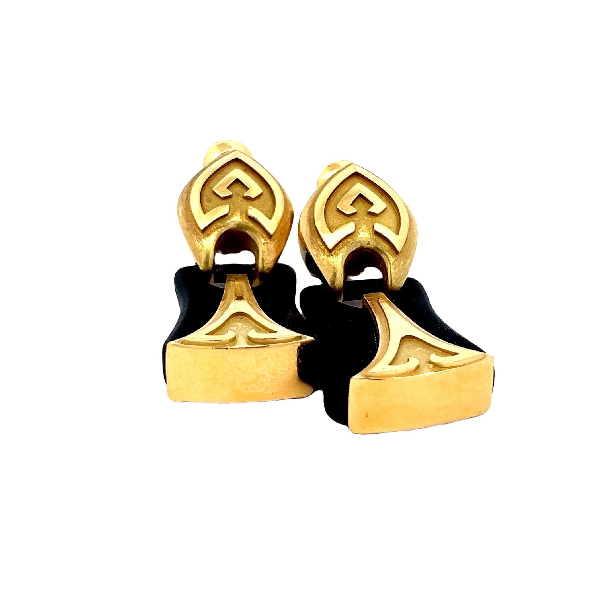 Pendientes con Clip Deco de Oro Amarillo de 18 K y Piedra Dura Negra de Beladora Art Decó en venta