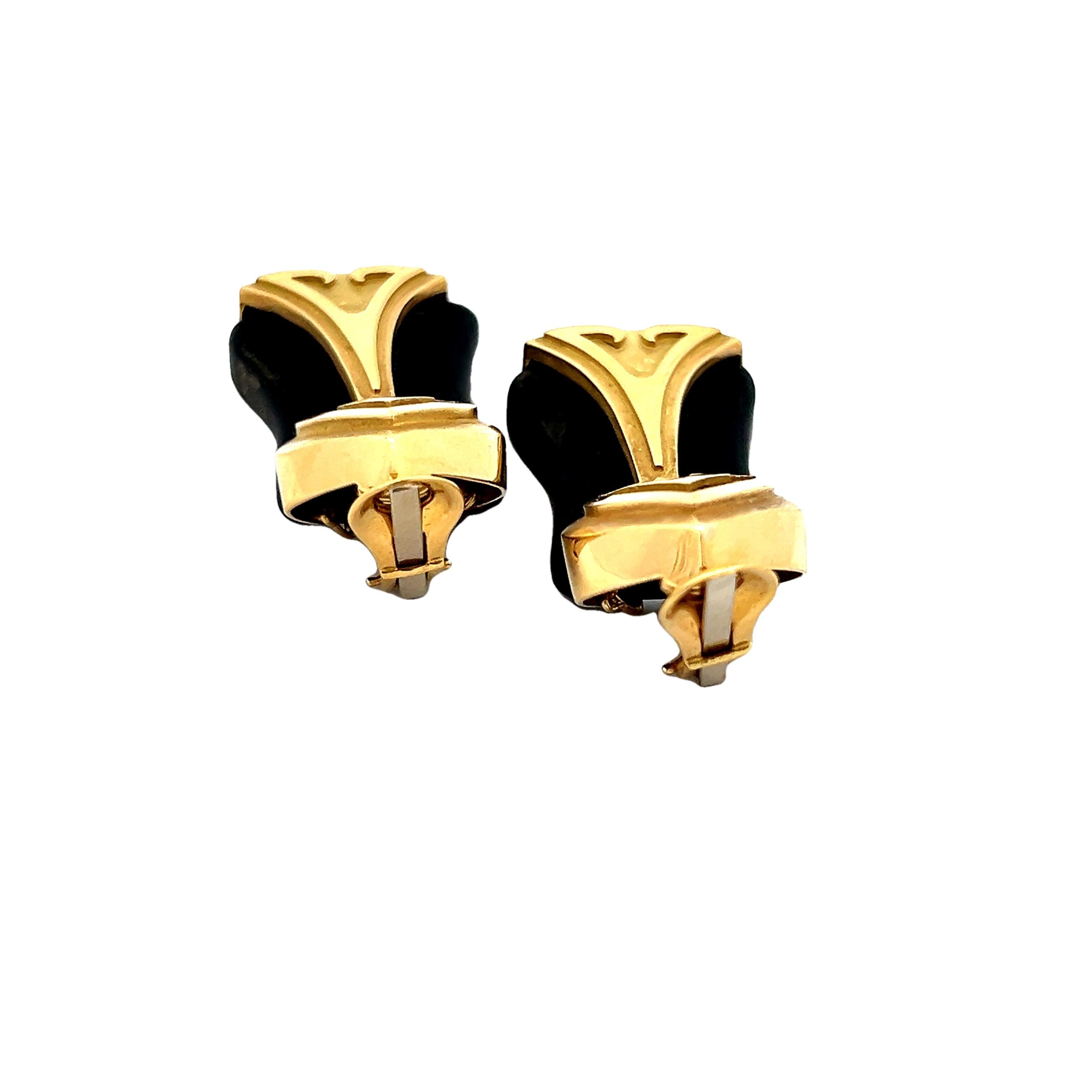 De las mujeres Pendientes con Clip Deco de Oro Amarillo de 18 K y Piedra Dura Negra de Beladora en venta
