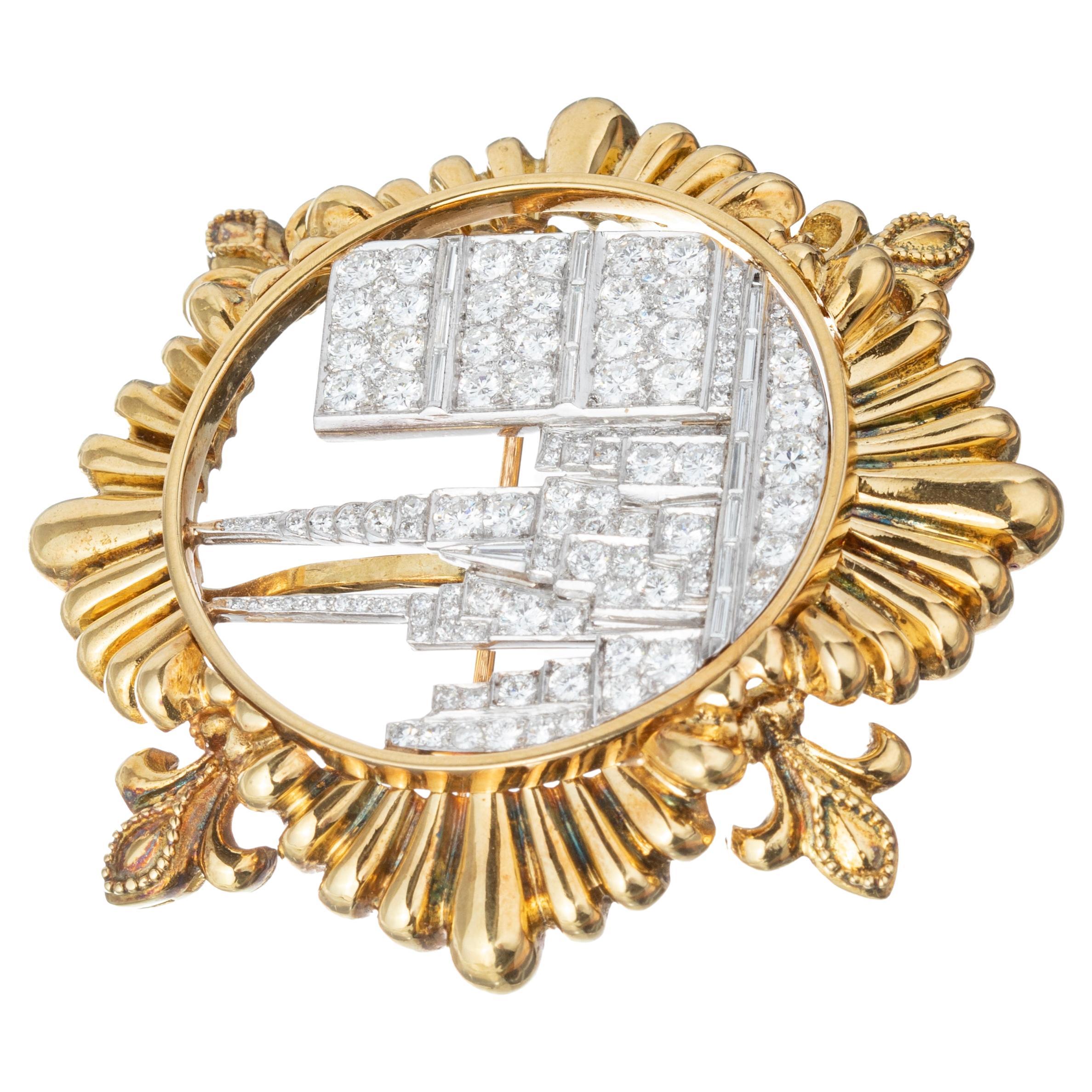 Wander France 18k Gold Platinum Skyline Pendant Brooch In Excellent Condition In Palm Beach, FL