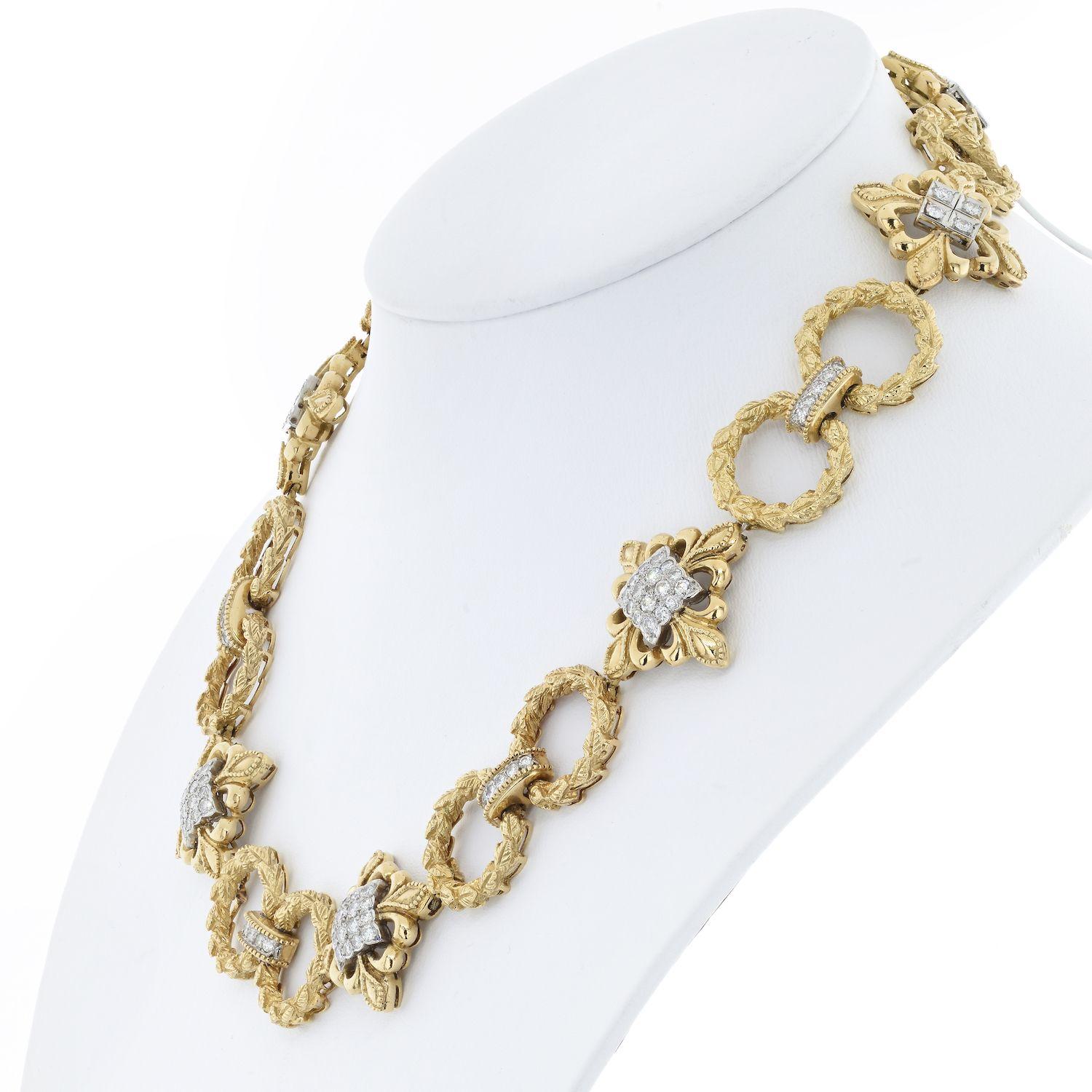 Finely crafted in 18k yellow gold open link diamond necklace by Wander France. Approx. 5 carats in diamonds. 18 inches long. 