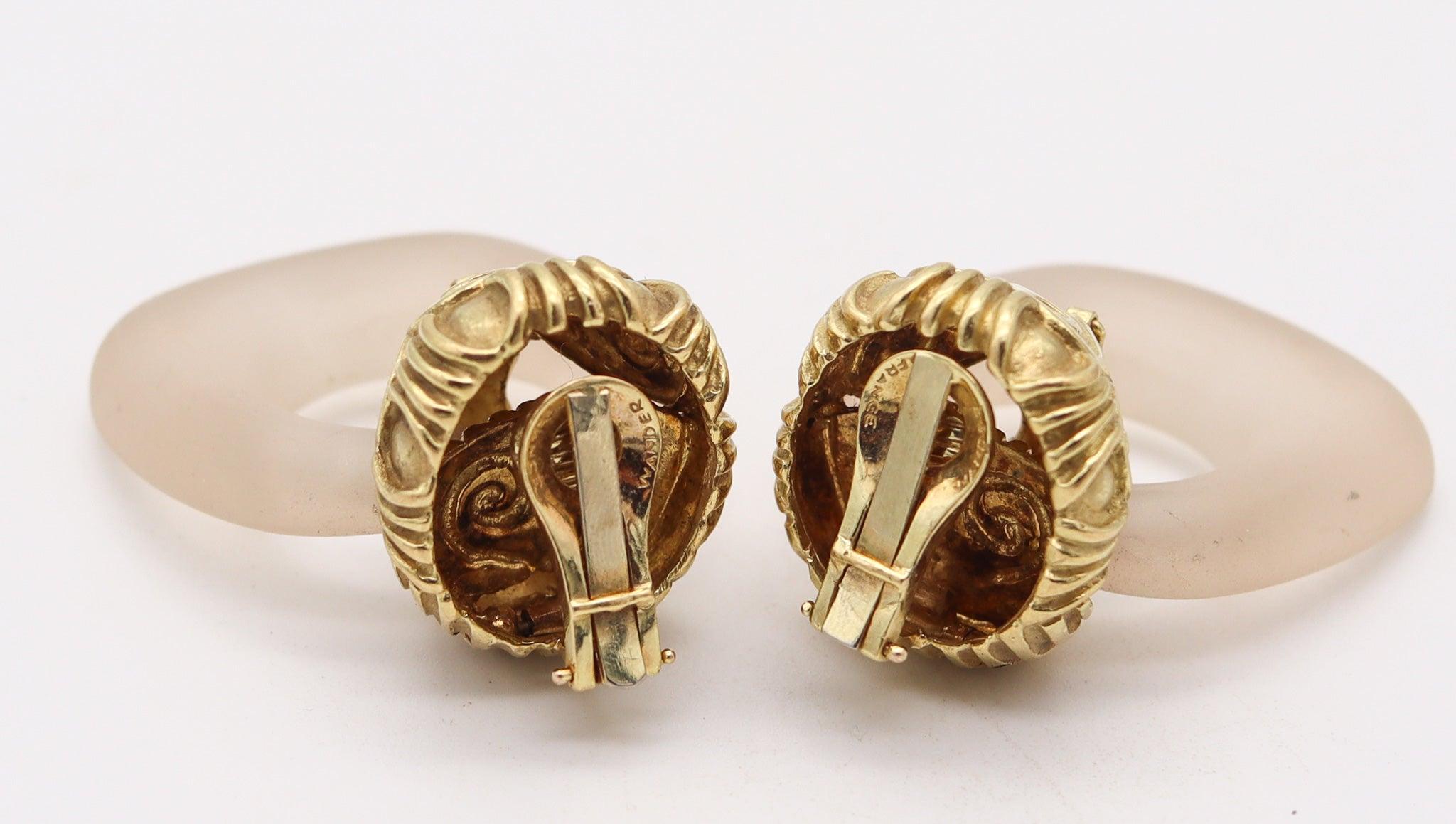 WANDER-FRANCE 1960 Boucles d'oreilles pendantes Doorknockers en or 18Kt et quartz rocheux Pour femmes en vente