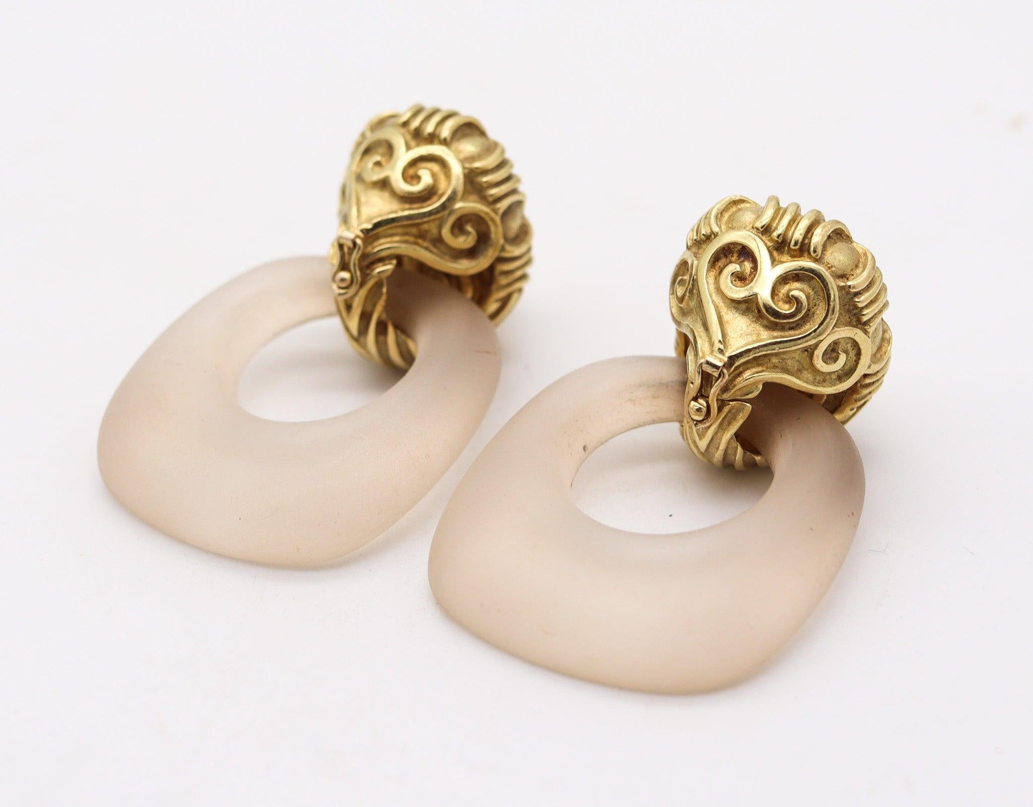 WANDER-FRANCE 1960 Boucles d'oreilles pendantes Doorknockers en or 18Kt et quartz rocheux en vente 2