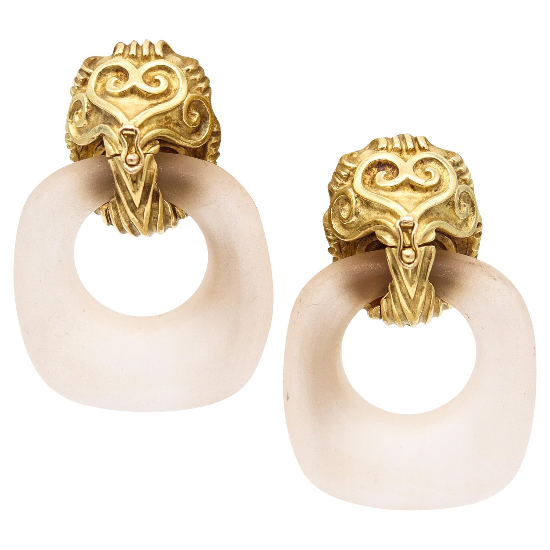 WANDER-FRANCE 1960 Orecchini con pendenti in oro 18Kt e quarzi rocciosi