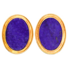 Wander France 1960 Mid Century 18Kt Yellow Gold Earrings with Oval Lapis Lazuli