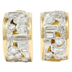 Wander France 2.00 Carat Diamond Platinum 18 Karat Gold J Hoop Earrings