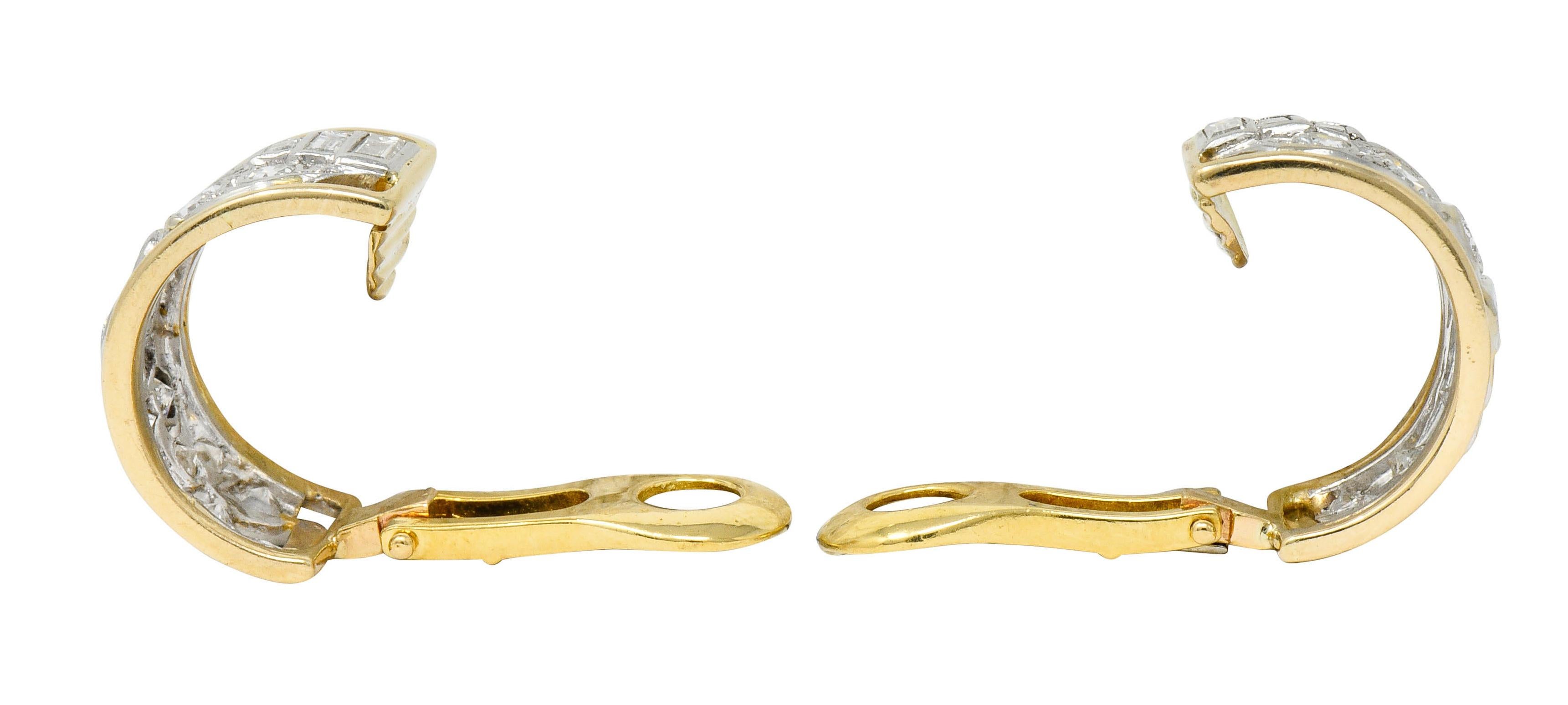 Contemporary Wander France 2.00 Carat Diamond Platinum 18 Karat Gold J Hoop Earrings