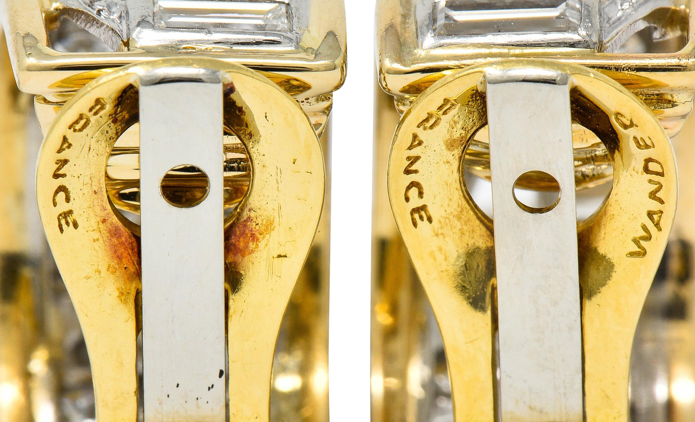 Single Cut Wander France 2.00 Carat Diamond Platinum 18 Karat Gold J Hoop Earrings