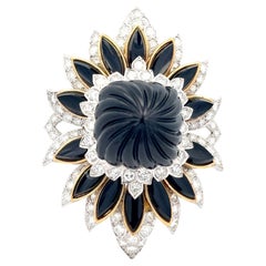 Wander France Broche/pendentif en or jaune et blanc 18 carats, onyx et diamants