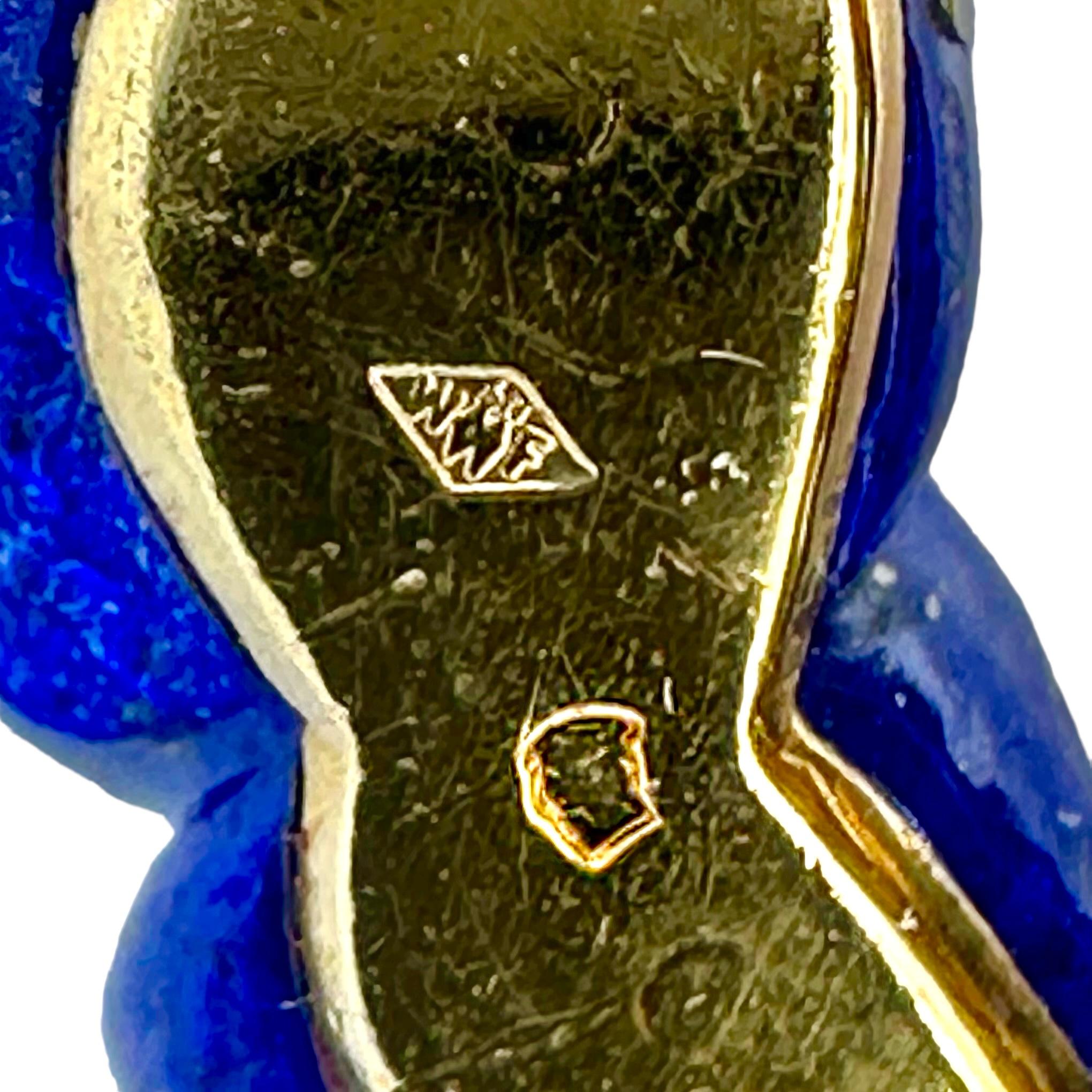 Wander France Yellow Gold Knot Brooch with Diamonds and Lapis Lazuli For Sale 1