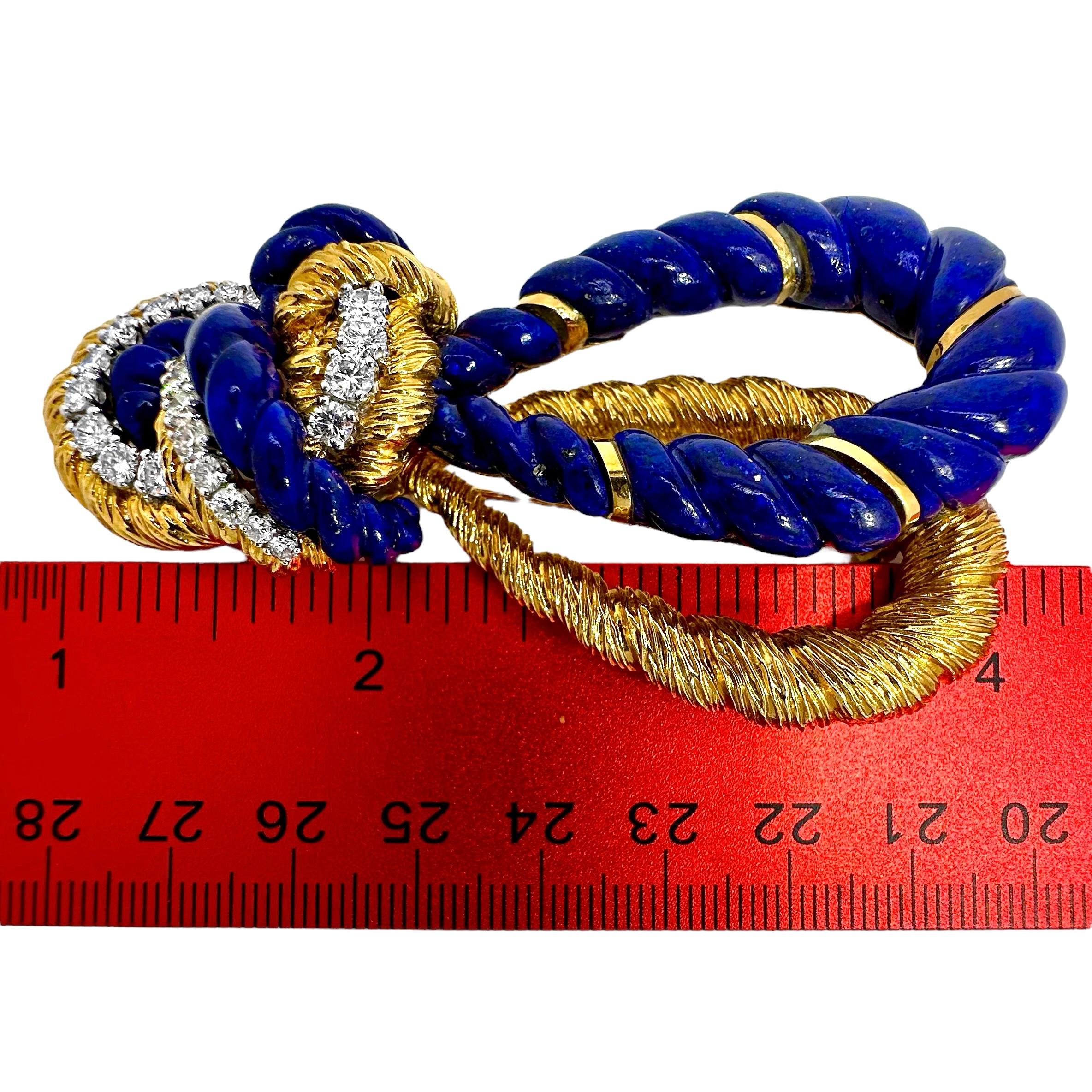 Wander France Yellow Gold Knot Brooch with Diamonds and Lapis Lazuli For Sale 2
