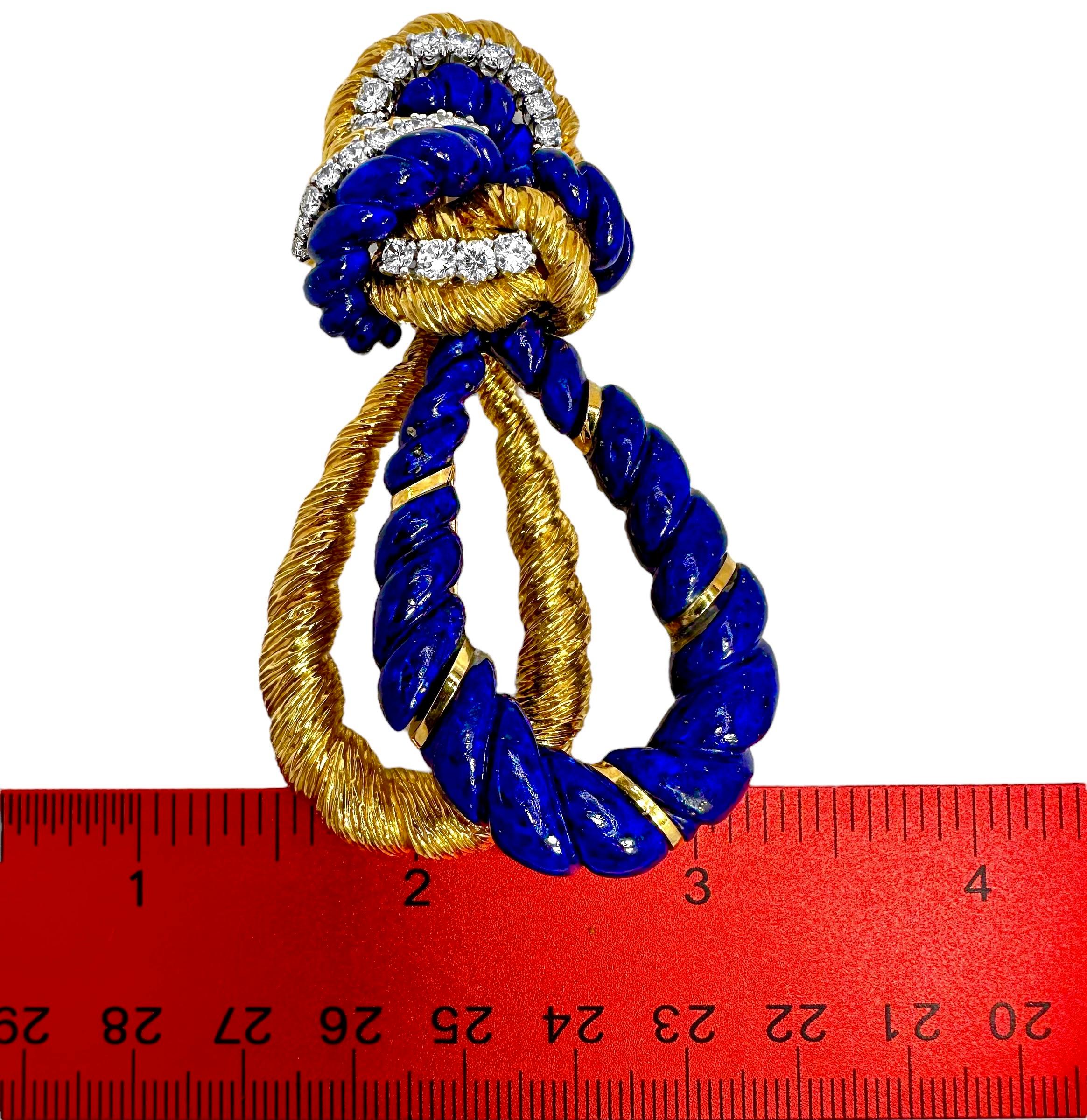 Wander France Yellow Gold Knot Brooch with Diamonds and Lapis Lazuli For Sale 3