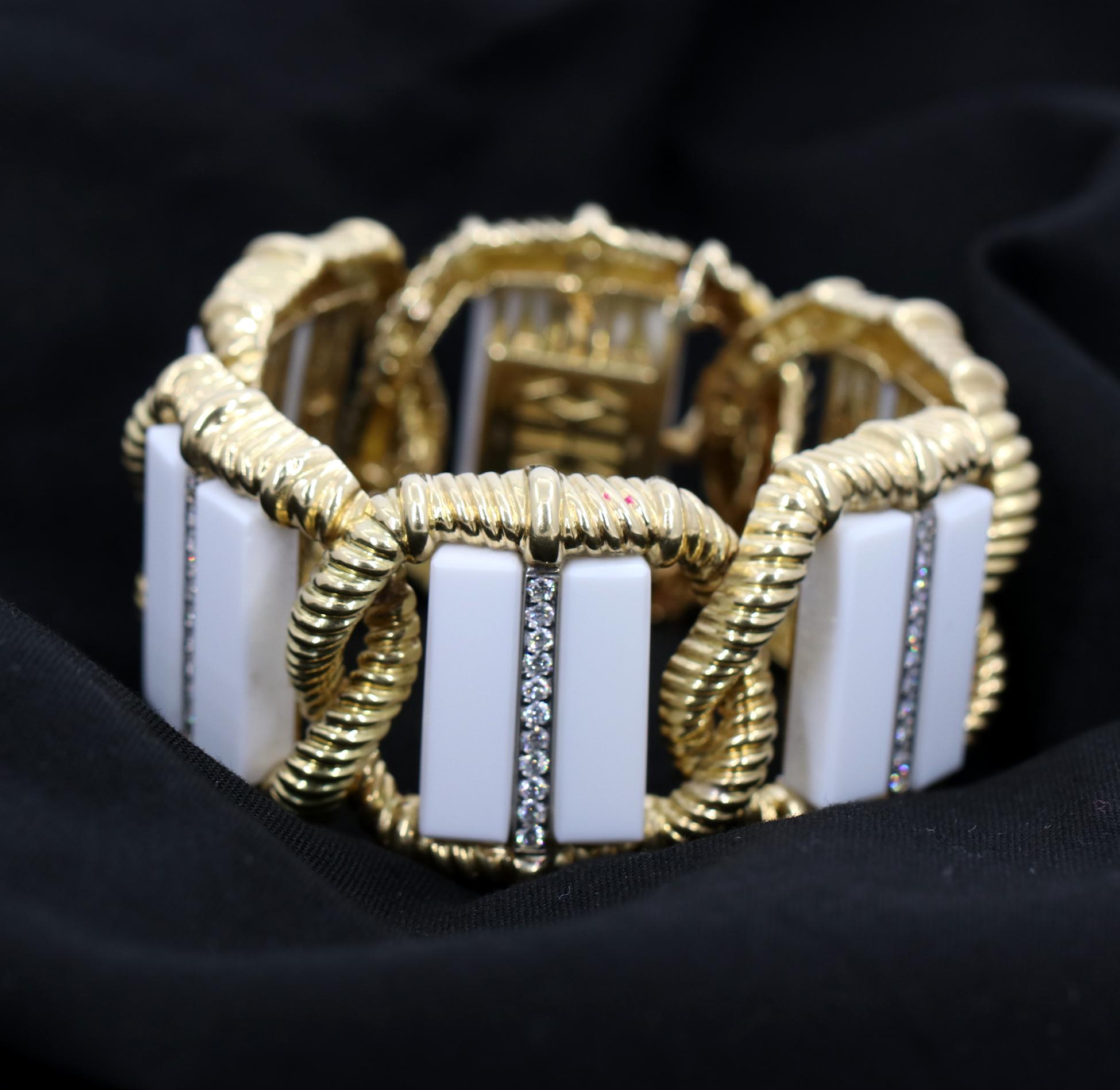 Women's Wander White Onyx and Diamond Gold Bracelet