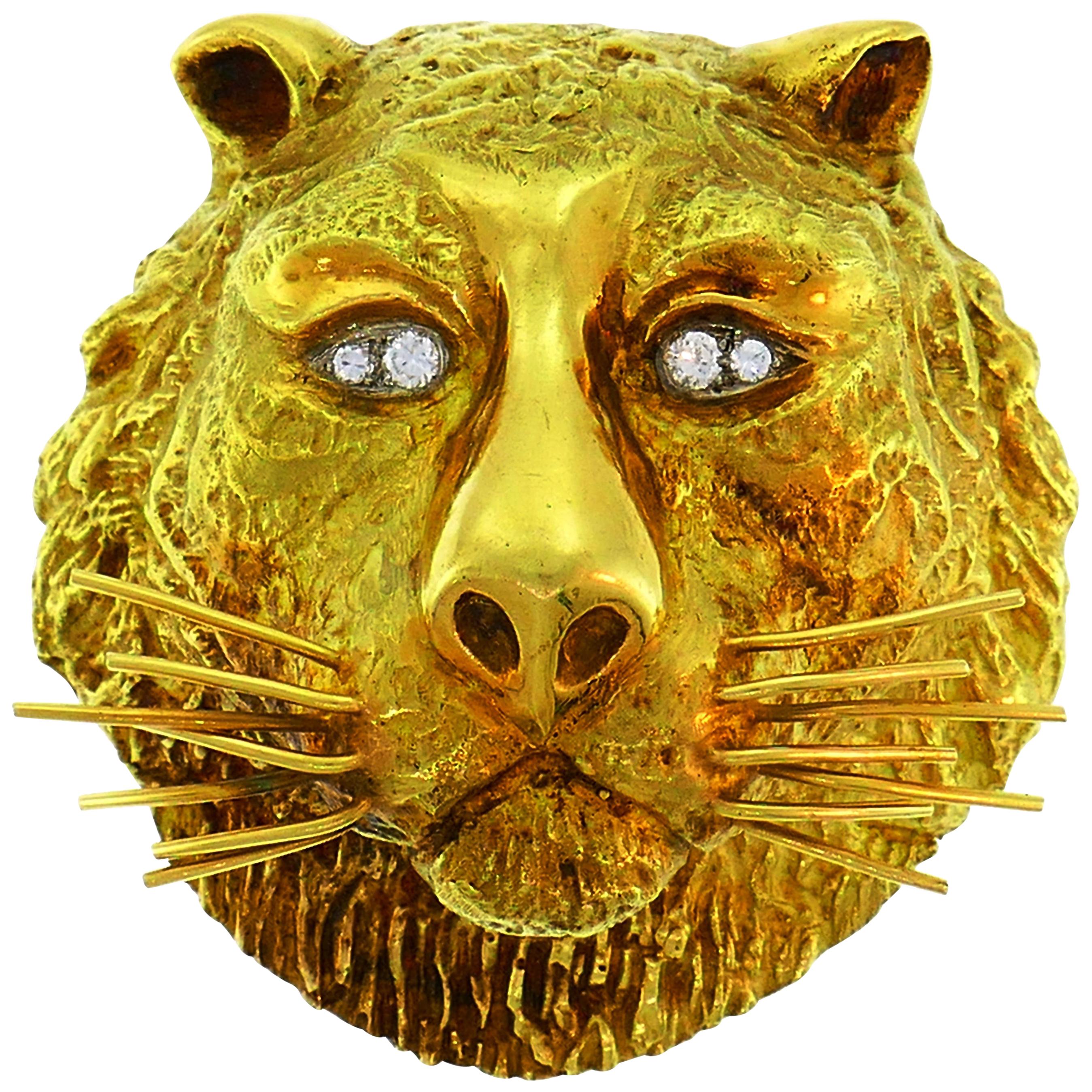Wander Yellow Gold Leo Pendant Pin Brooch Zodiac Lion, 1970s