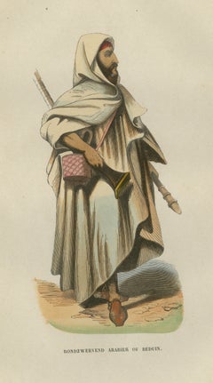 Wandering Arab or Bedouin, Antique Hand-Colored Costume Print, 1854