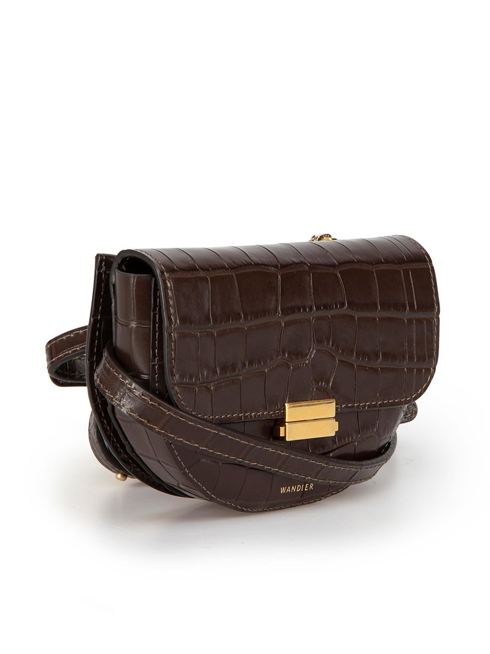 CONDITION is Very good. Minimal wear to bag is evident. Minimal wear to the hardware with very minimal tarnishing to the fastening on this used Wandler designer resale item. 
 
 Details
 Brown
 Leather
 Croc embossed pattern
 Mini belt bag
 1x