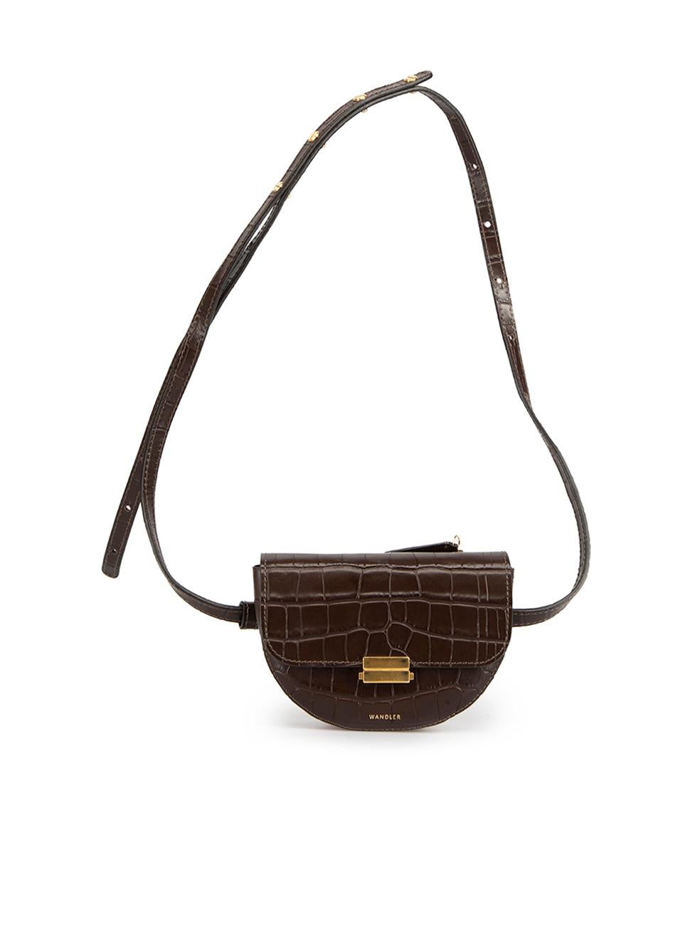 Wandler Brown Leather Croc Embossed Belt Bag In Excellent Condition In London, GB