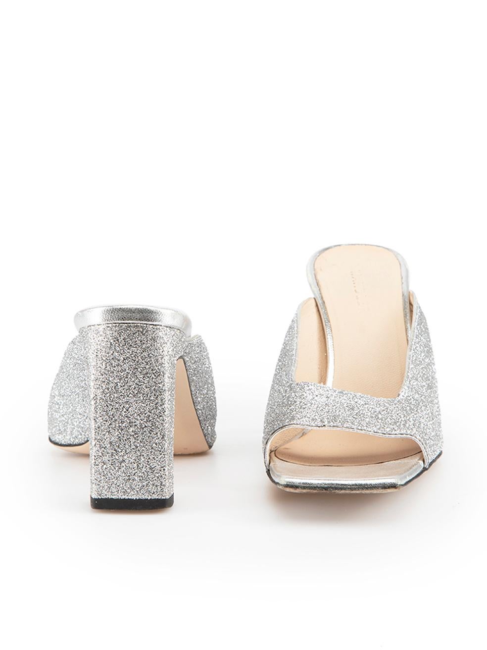 Wandler Silver Glitter Open Toe Heeled Mules Size IT 37 In Excellent Condition For Sale In London, GB