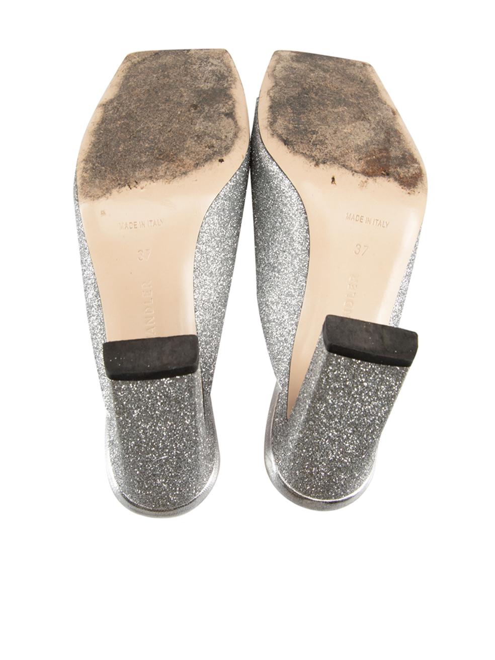 Women's Wandler Silver Glitter Open Toe Heeled Mules Size IT 37 For Sale