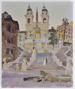 Blick auf die Stühle in Piazza di Spagna, Rom – Gemälde – 2017