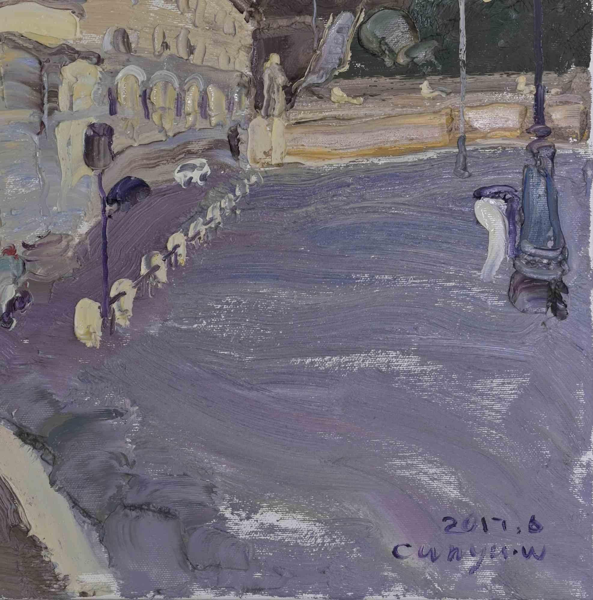 View of Trinità dé Monti, Rome - Paint - 2017 - Contemporary Painting by Wang Cun Yu