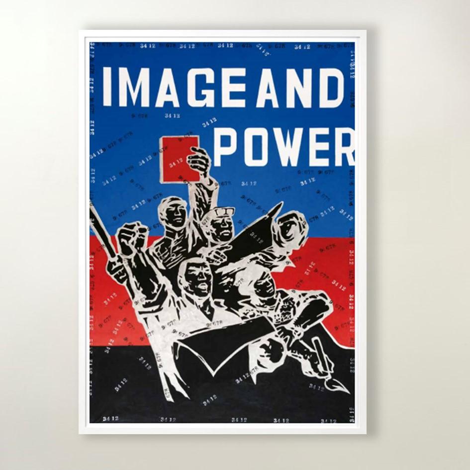 Wang Guangyi, Image and Power
Lithograph  on Velin BFK Rives 300 gr 
Accompanied by poem by Fernando Arrabal
120 x 80 cm (47.2 x 31.5 in.)
Edition of 165 plus 4 APs
Signed and numbered, accompanied by Certificate of Authenticity
In mint condition,