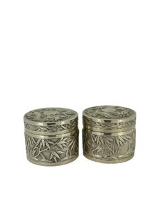 Wang Hing - Antico portapillole in argento del XIX secolo cinese (x 2) - Bambù e draghi