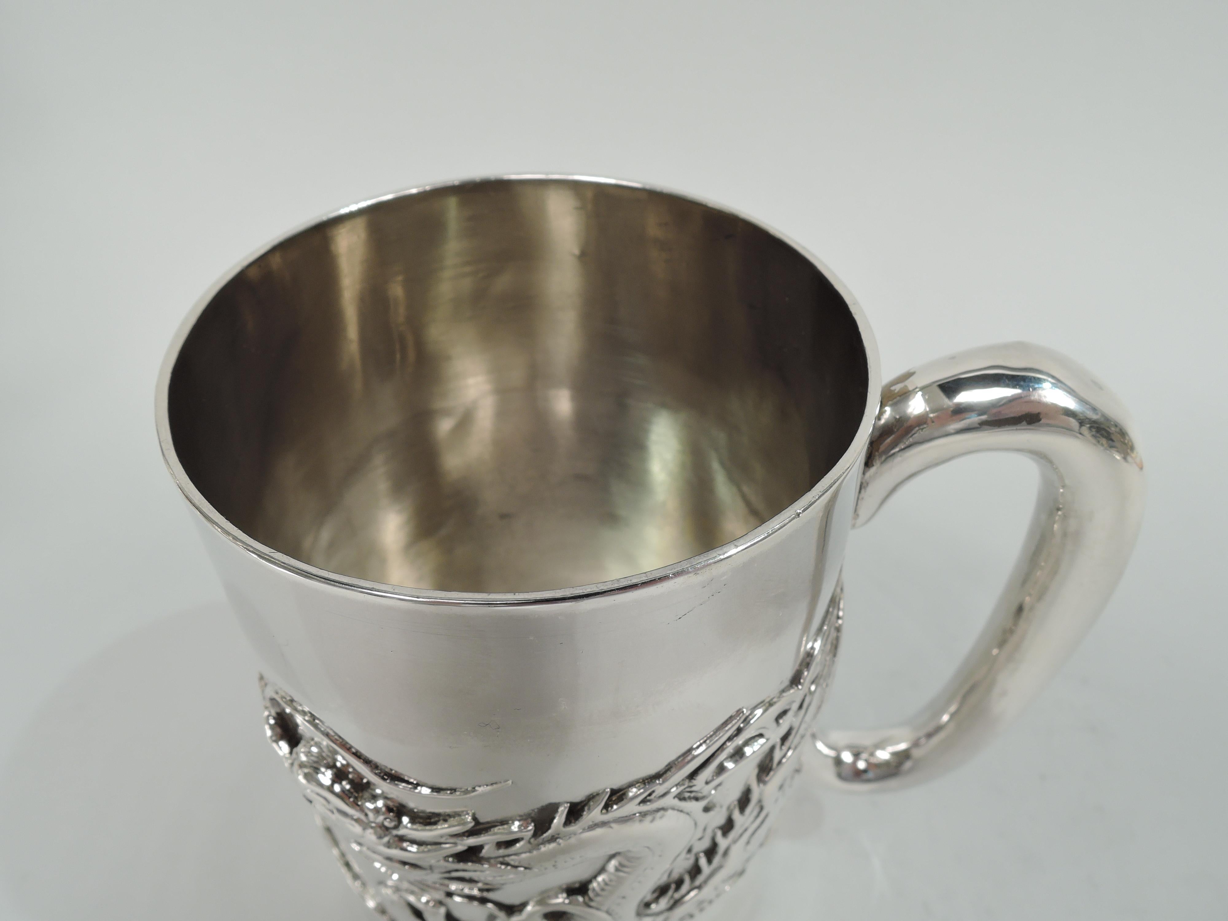 Wang Hing Large Chinese Silver Dragon Mug In Good Condition For Sale In New York, NY