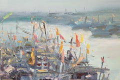 Wang Huimin Waterscape Original Oil Painting "Harbor"
