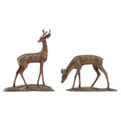 Vintage Wang Jida Buck & Doe Bronze Sculptures, 1988