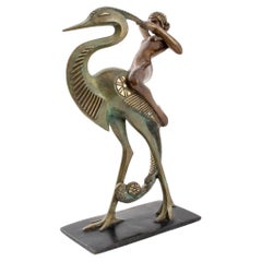 Bronze « Woman Riding a Heron » de Wang Jida, 1988