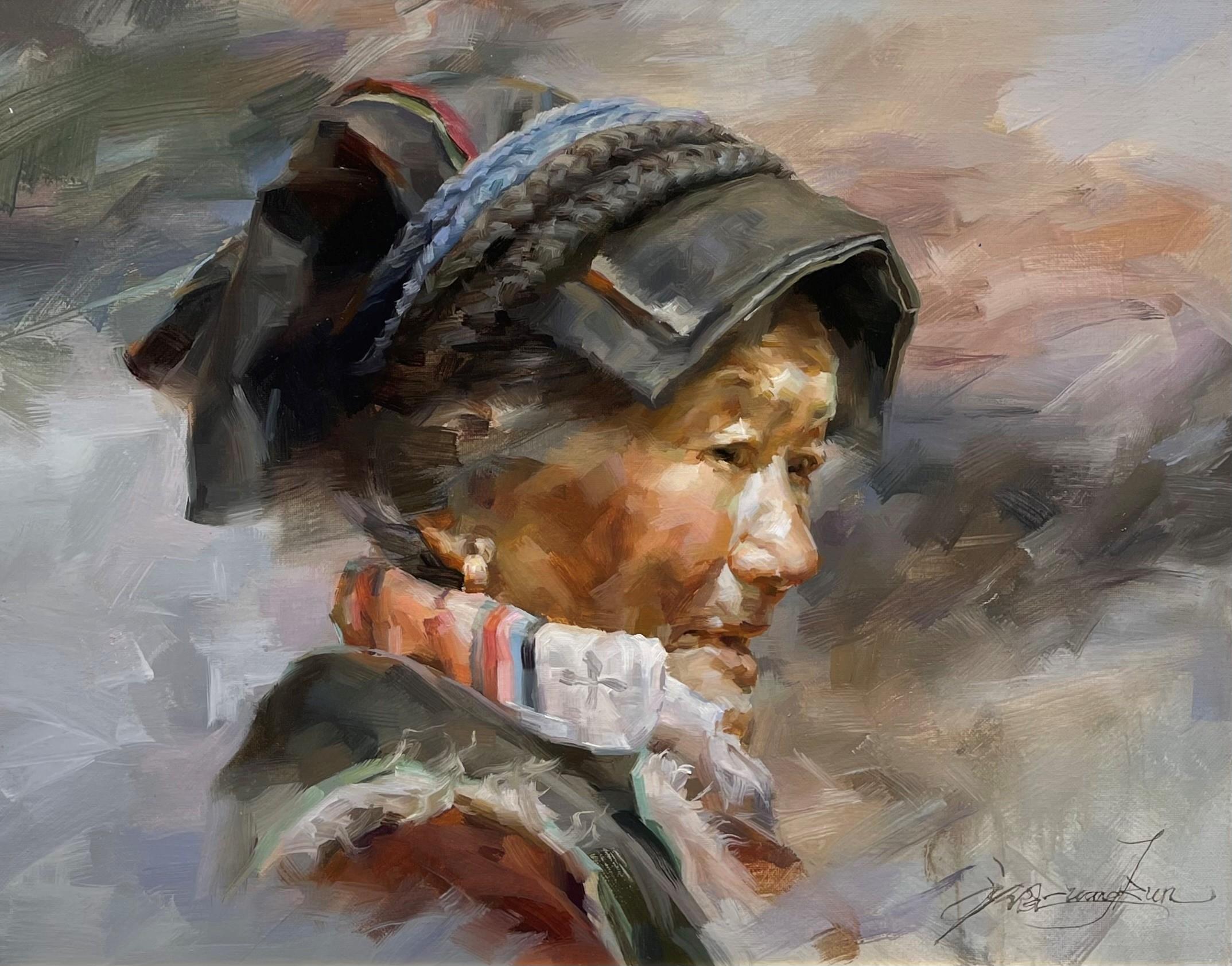 Wang Kun Figurative Painting - "Portrait of Qiang Woman", oil painting